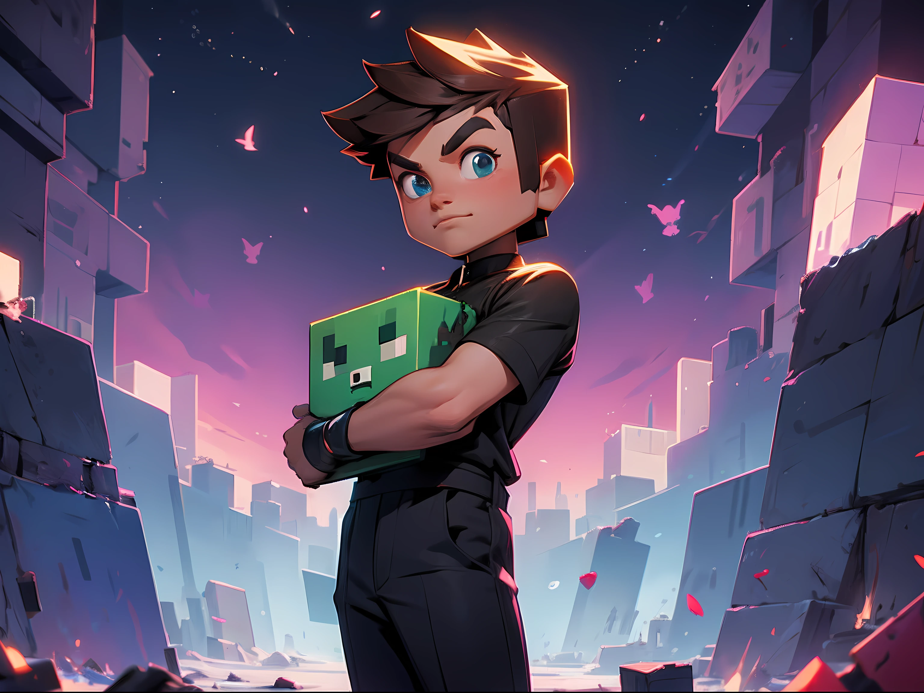 Minecraft boy holding a diamond sword