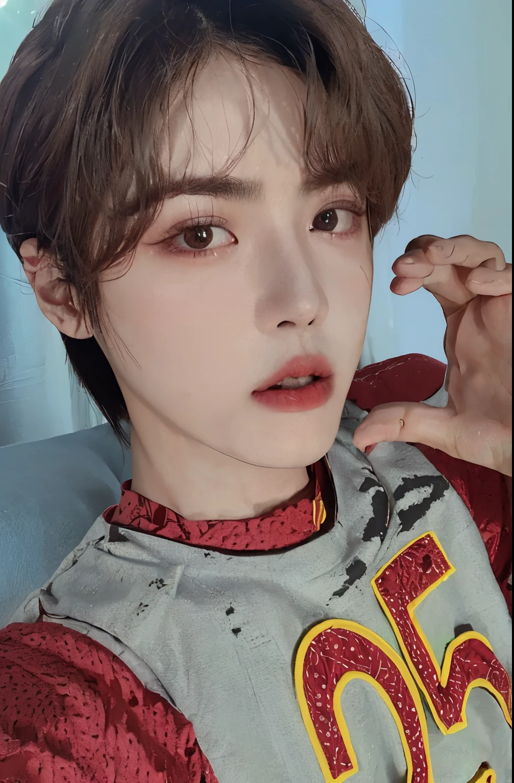 a closeup of a person wearing a t-shirt with a number, kim doyoung, Jung Jaehyun, cai xukun, todos del grupo nct, kim taejin, hyung tae, sakimichan, pintar ulzzang, pale korean adorable face, yanjun chengt, hsiao-ron, hong junio hyung, jinyoung shin