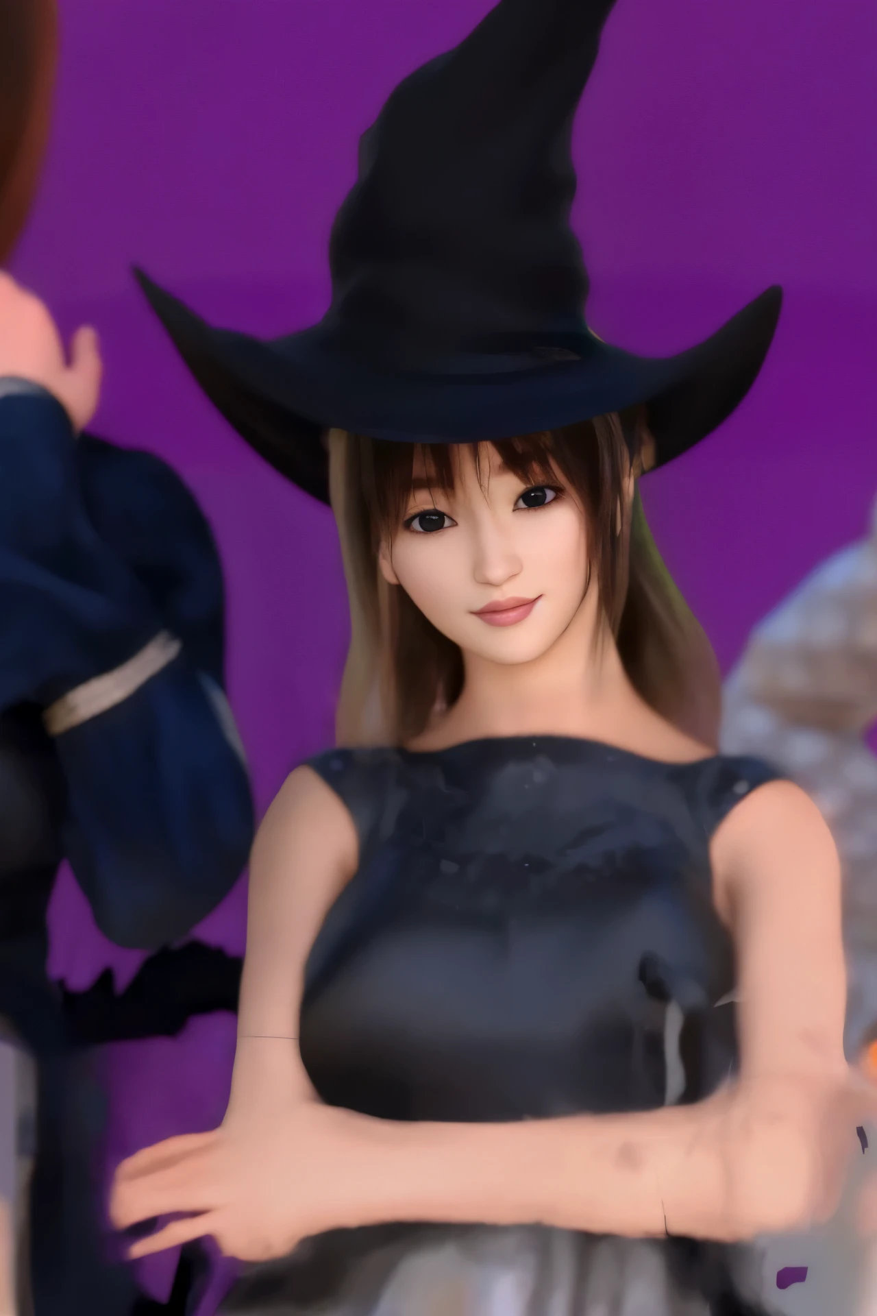 There is a digital painting of a woman in a witch costume, 3 d anime realistic, realistic anime 3 d style, Flirty anime witch casts a spell, Anime style 3D, she is dancing. realistic, marisa kirisame, photorealistic anime, 3d anime girl, photorealistic anime girl render, hyperrealistic , Anime CG style, beautiful cowboy witch