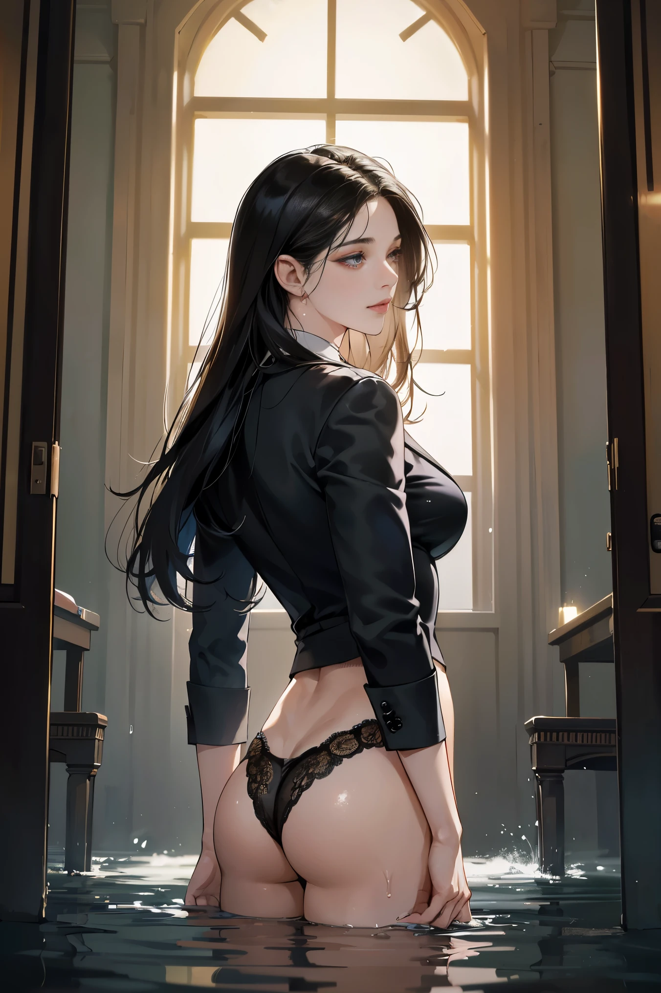 (table top, digital art, digital illustration, 4K, 8 thousand, very detailed, beautiful pictures, clear image, realistic, RAW photos, perfect face, perfect line, perfect eyes, soft lighting) 1 woman, (long black hair, straight hair, an optimistic outlook, beauty, woMan in a suit、solid makeup, 23 year old girl,:1.3), secretary, Two handsome men in suits, (human, Man in a suit, muscular, Shoulder width is solid., masculine, boyish hairstyle, british gentleman style, A man in his 30s with a cool expression, A 28-year-old man with a bright smile:1.2), living room full of light、Sofa、편안한 Sofa、the kiss、kiss、couple、couple kiss ing、romance、、have 、wet pubic area、insert 、、flood、Full-body painting, (one girl and one man, location :1.5), (human, masculine, girl rubbing'of :1.2), cheek dye、panting face、embarrassing、boredom、begging、unhappy、greedy expression, wet pubic area、 insert、open your crotch wide、fluttering、wet shirt、sheer black lace underwear、Take off your underwear、hold me from behind、Forcibly insert ed from behind、Burning cheeks、drenched in sweat、Take one off'Showing off your underwear、Insto the genital area、Press hard enough to change the shape of your breasts...、
