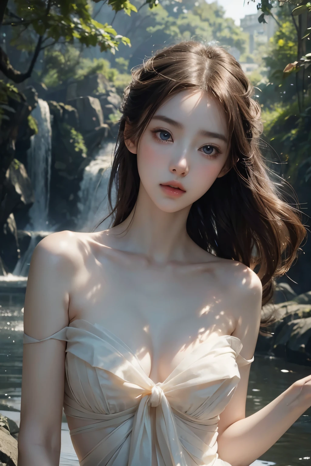 wide angle of the anime girl's graceful elegance, timeless beauty, with mesmerizing eyes and porcelain skin, ethereal snapshot, delicate delicacy, 16k, hyper-realistic skin, shot by Eadweard Muybridge, very ethereal features