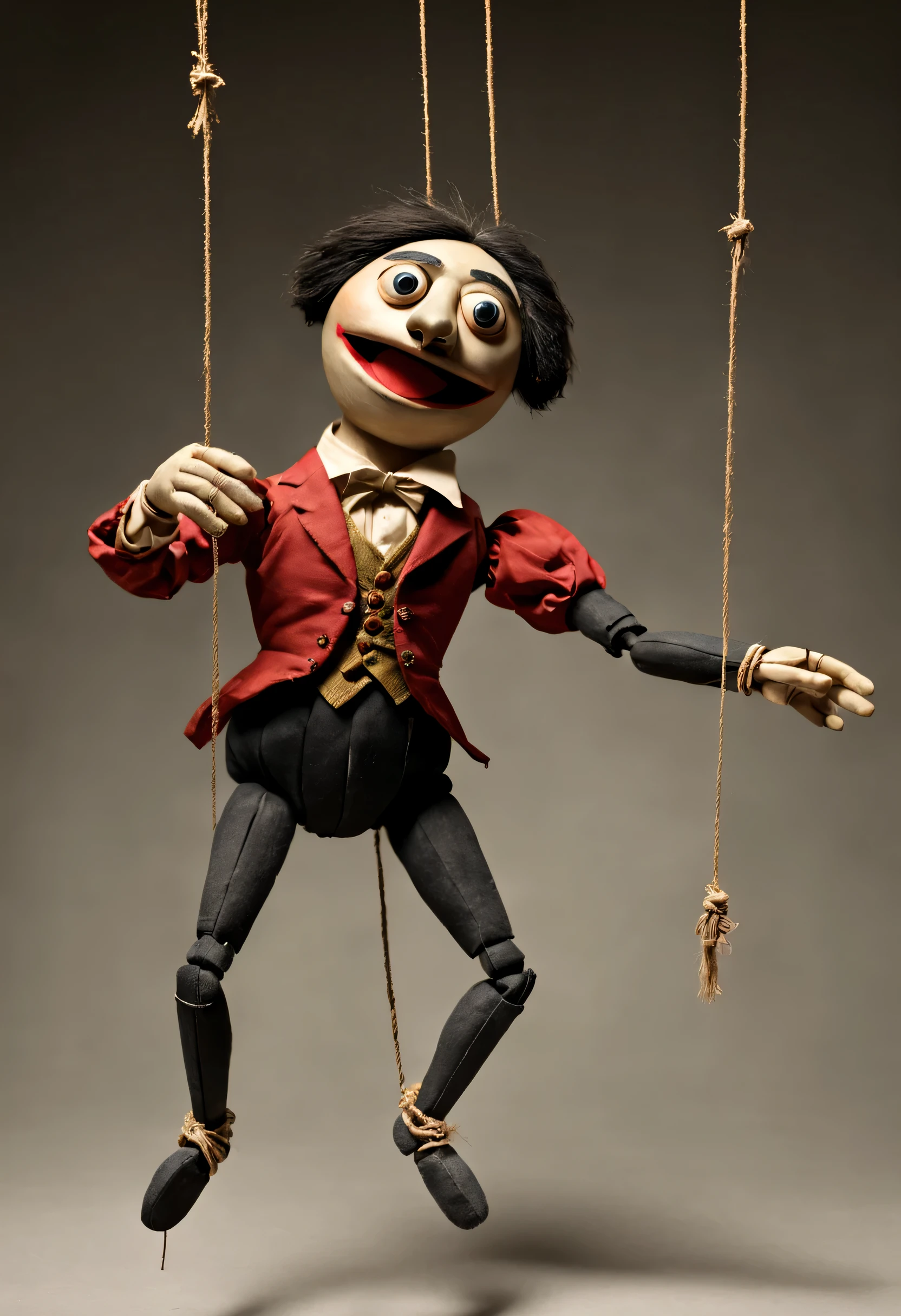 marionette。a puppet-like figure，Operated by a rope from above or a string tied to the controller.。in simple puppet，leg、hand、Tie a rope to each shoulder, ears and base of spine。Some puppets can imitate almost all movements of people and animals。This type of puppetry did not fully develop until the mid-19th century，However, original action puppet, Use iron rods instead of ropes to operate, Still staying in places like Sicily.。Puppet operas based on works by famous composers were very popular in the 18th century。