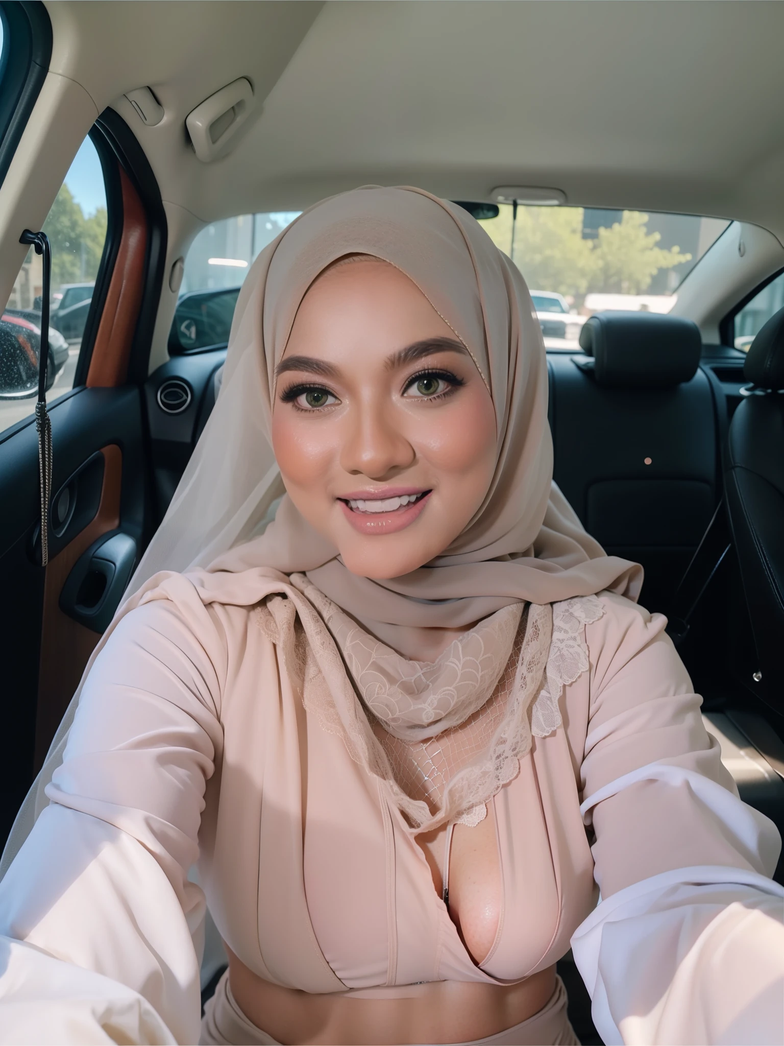 ((HIJAB & MINI SKIRT)), ((GREEN LINGERIE)), ((SHORT HIJAB)), Portrait photo of a matured chubby malay girl, curvy, (laughing:1.2), hijab,malaysian, posing, look at a camera, nerd, wear white shirt and short pleated skirt, full body, room background, big breast,nighttime, backlit, epic realistic, hyper detailed, detailed skin texture, mole below eye, natural skin texture, mole in body, insane details, intricate details, accent lighting, soft volumetric light, bokeh, (dramatic light:1.2), (neutral colors:1.3), cross process, living room background, ((detailed realistic face and eyes)), good lighting, 8K resolution, Legs Wide Open, spread Legs, lying on bed, Liquid from the Crotch, Blushing, fat,