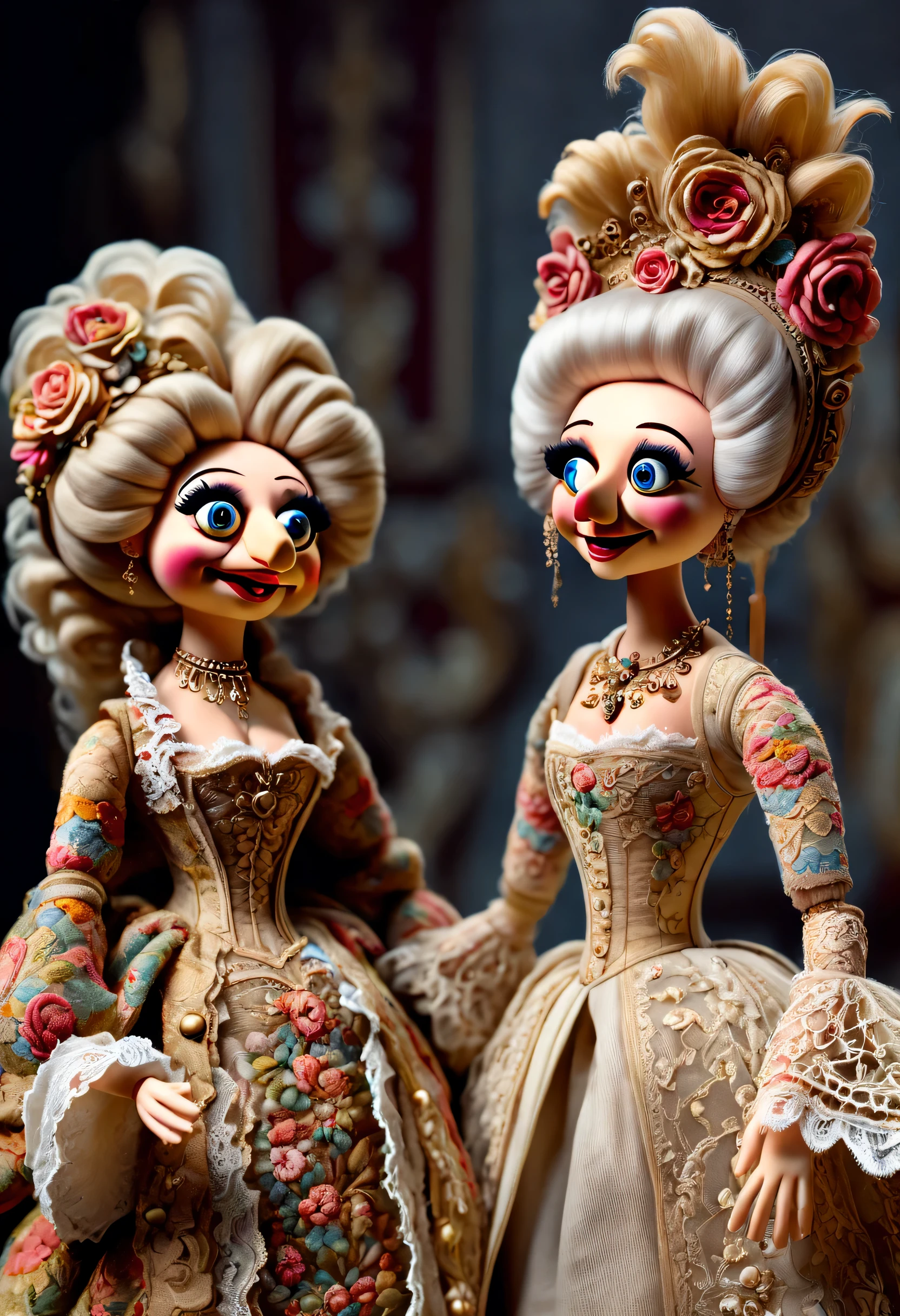 Mechanical dolls，puppet，，super high quality，8k，beautiful details，some wool art，Muppets，Rococo costumes，lace，cartoon，