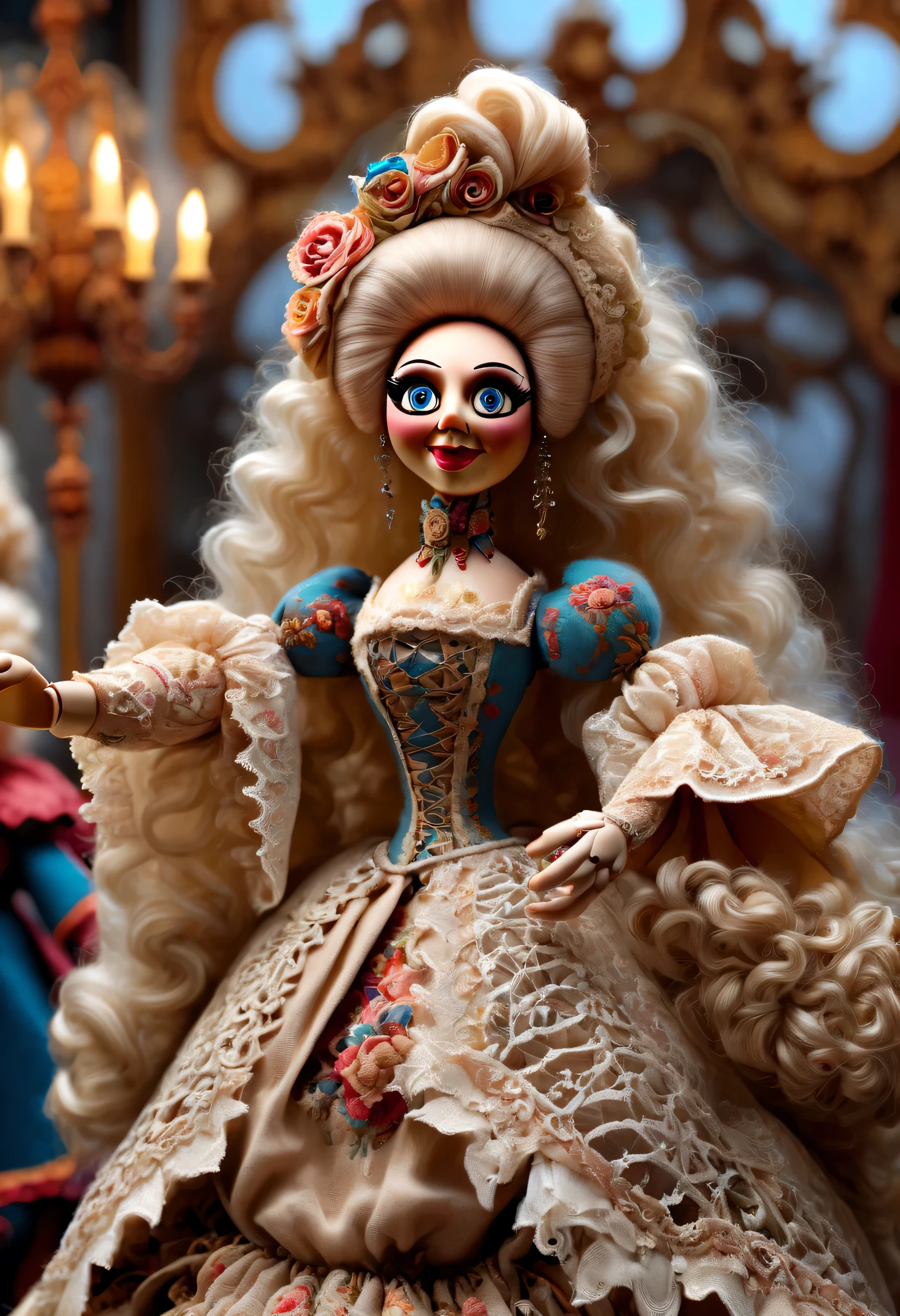 Mechanical dolls,puppet,super high quality,8k,beautiful details,some wool art,Muppets,Rococo costumes,lace,cartoon,