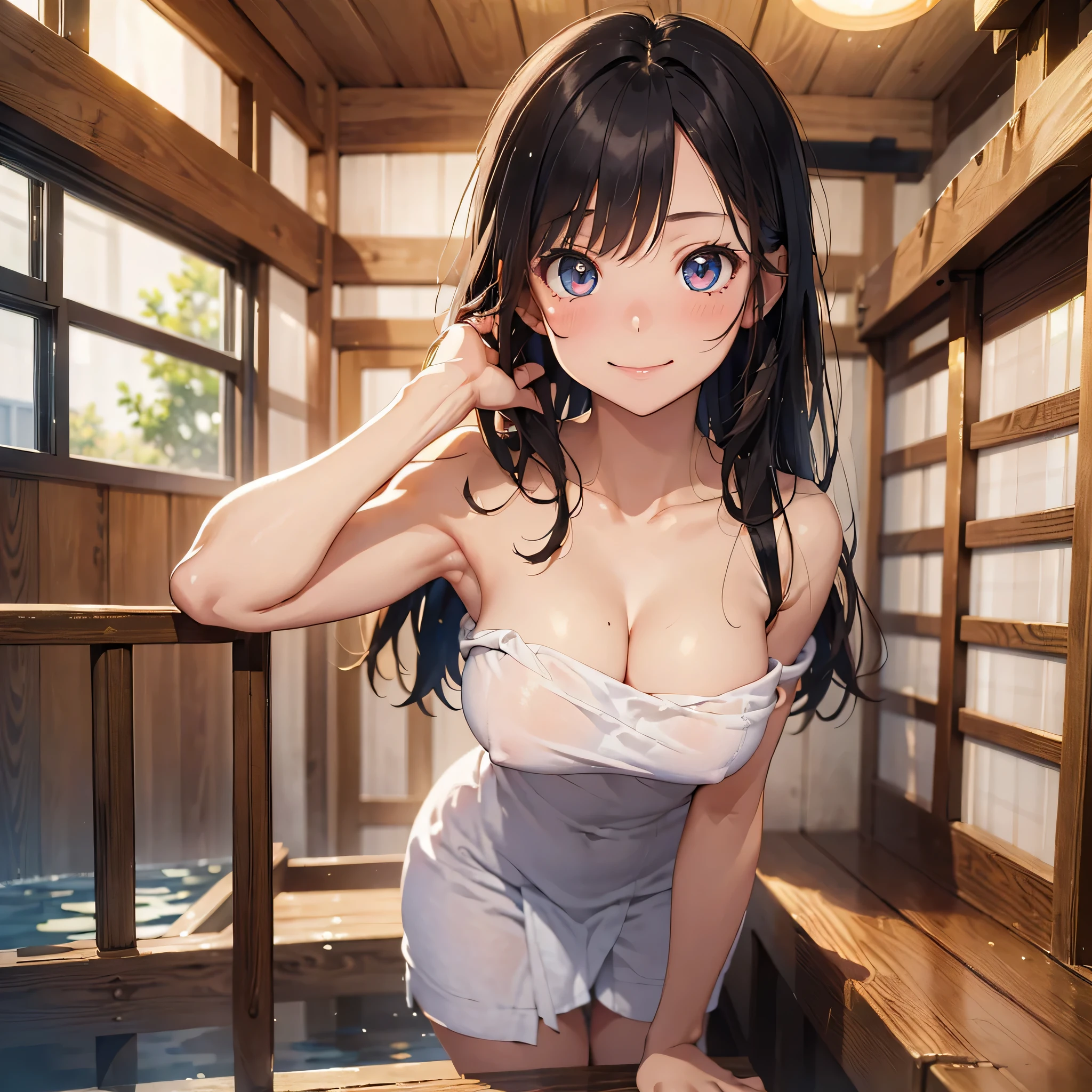(masterpiece:2.0), (highest quality:2.0), (Leaning forward naked in a hot spring:1.5), (Extra short white tube top towel:1.5), (super sexy pose:1.5), (look up from below:1.5), (perfectly exposed shoulders:1.5), (perfectly exposed nape:1.5), (blushing face:1.5), (cover your crotch with your hands:1.5), (cover your chest with your hands:1.5), (spill :1.5), (realistic:1.5), 1 , very cute girl, precision small hands, You look embarrassed when you look at me, light smile, innocent face, young face, clear eyes, shining eyes, small breasts, I can see the side boob, I can see your shoulders, I can see the cleavage, no pubic hair, dynamic posing, beautiful skin, Super fine, highest resolution, Japanese high school student, golden hair