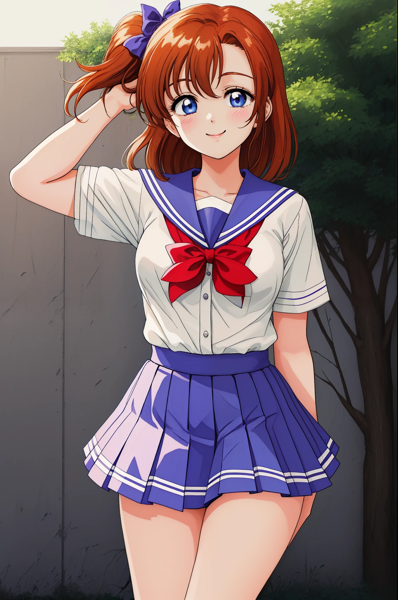 Masterpiece,beautiful ,8k wallpaper, looking at viewer, kousaka honoka,(school uniform),thighs, blue eyes,sexy, sedative smile, sakura tree,solo