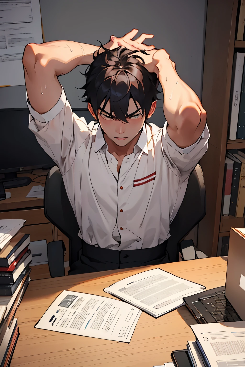 Qin Chen suddenly woke up from his desk,Sweat pours from head,There is still fear in the eyes。