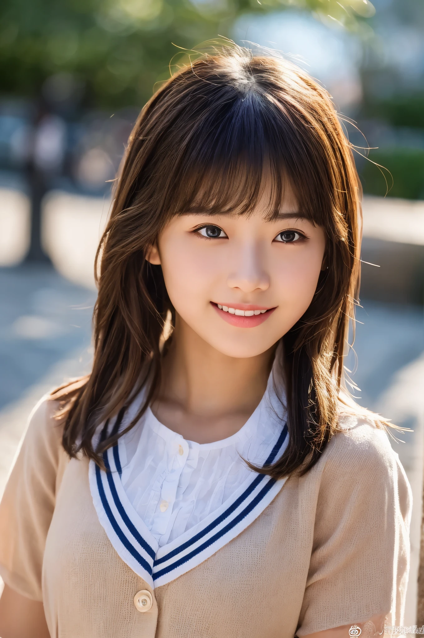 (((masterpiece))), highest quality, Super detailed, very detailed,light, very beautiful girl, 18-year-old, detailed face, alone, smile, (whole body:1.3), (random hairstyle :1.2), bangs, ((plump lips)), (perfect body:1.1), ((school uniform)), the glow of the sunrise, In 8K, wonderful, finely, Super detailed, ultra high resolution, very detailed, pure erotic face, very detailed目と顔, beautiful and detailed eyes, very detailed肌, no makeup, (natural skin), Spring 2024, Clothes that are popular in spring, Tokyo, The background is Shibuya