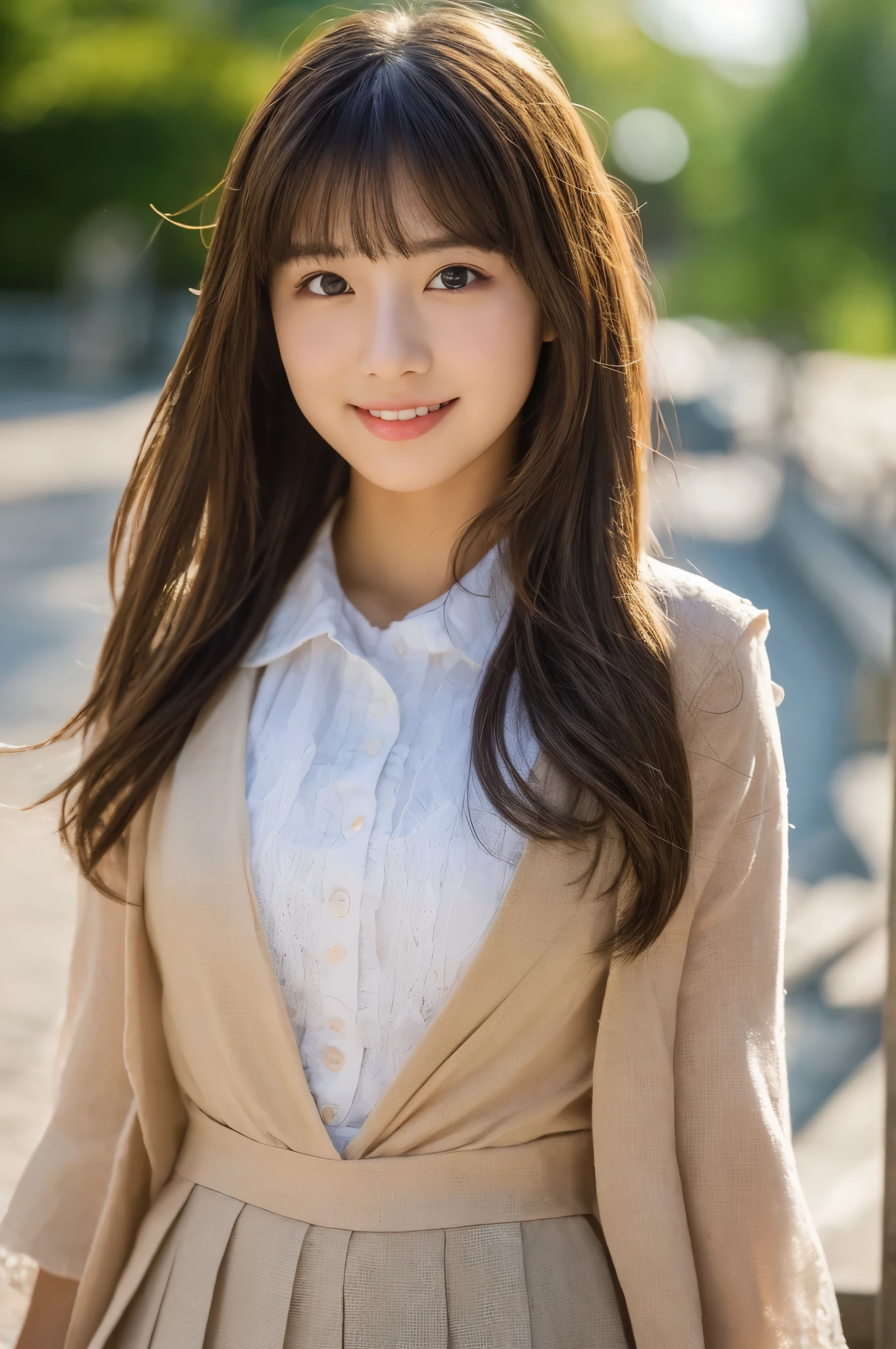 (((masterpiece))), highest quality, Super detailed, very detailed,light, very beautiful girl, 18-year-old, detailed face, alone, smile, (whole body:1.3), (random hairstyle :1.2), bangs, ((plump lips)), (perfect body:1.1), ((school uniform)), the glow of the sunrise, In 8K, wonderful, finely, Super detailed, ultra high resolution, very detailed, pure erotic face, very detailed目と顔, beautiful and detailed eyes, very detailed肌, no makeup, (natural skin), Spring 2024, Clothes that are popular in spring, Tokyo, The background is Shibuya