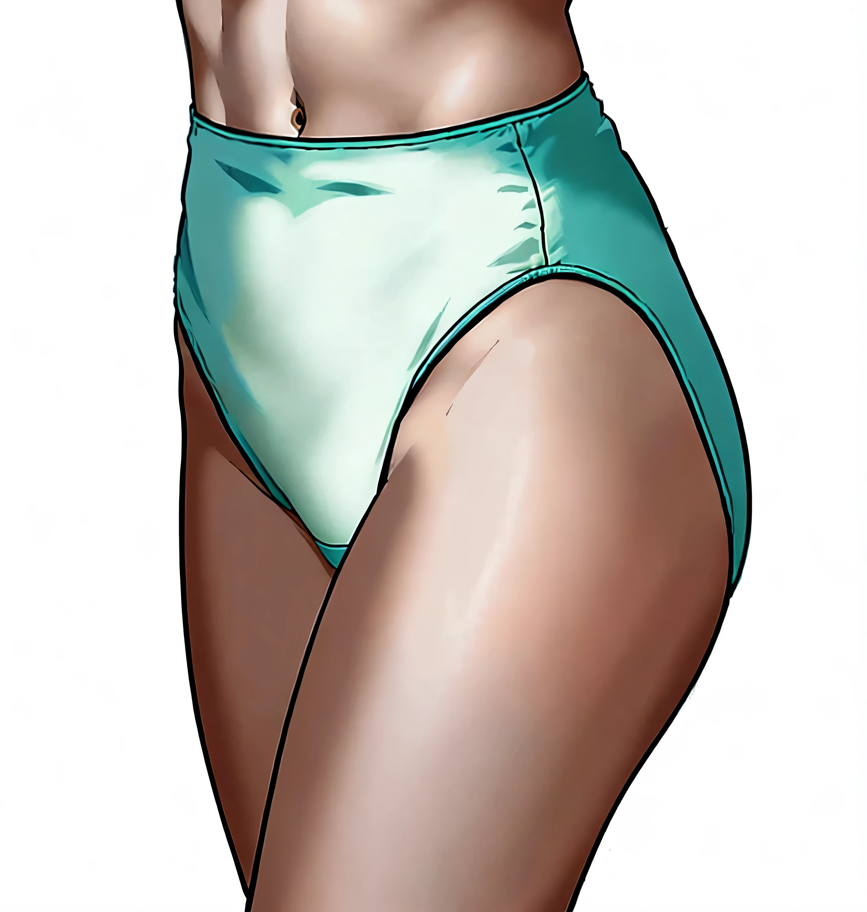 ((masterpiece, best quality)), ((29 year old)), (((Curvy))), ((Caucasian woman)), ((teal high cut panties)), (((Large Hips))), Cropped image, ((((anime art style))))