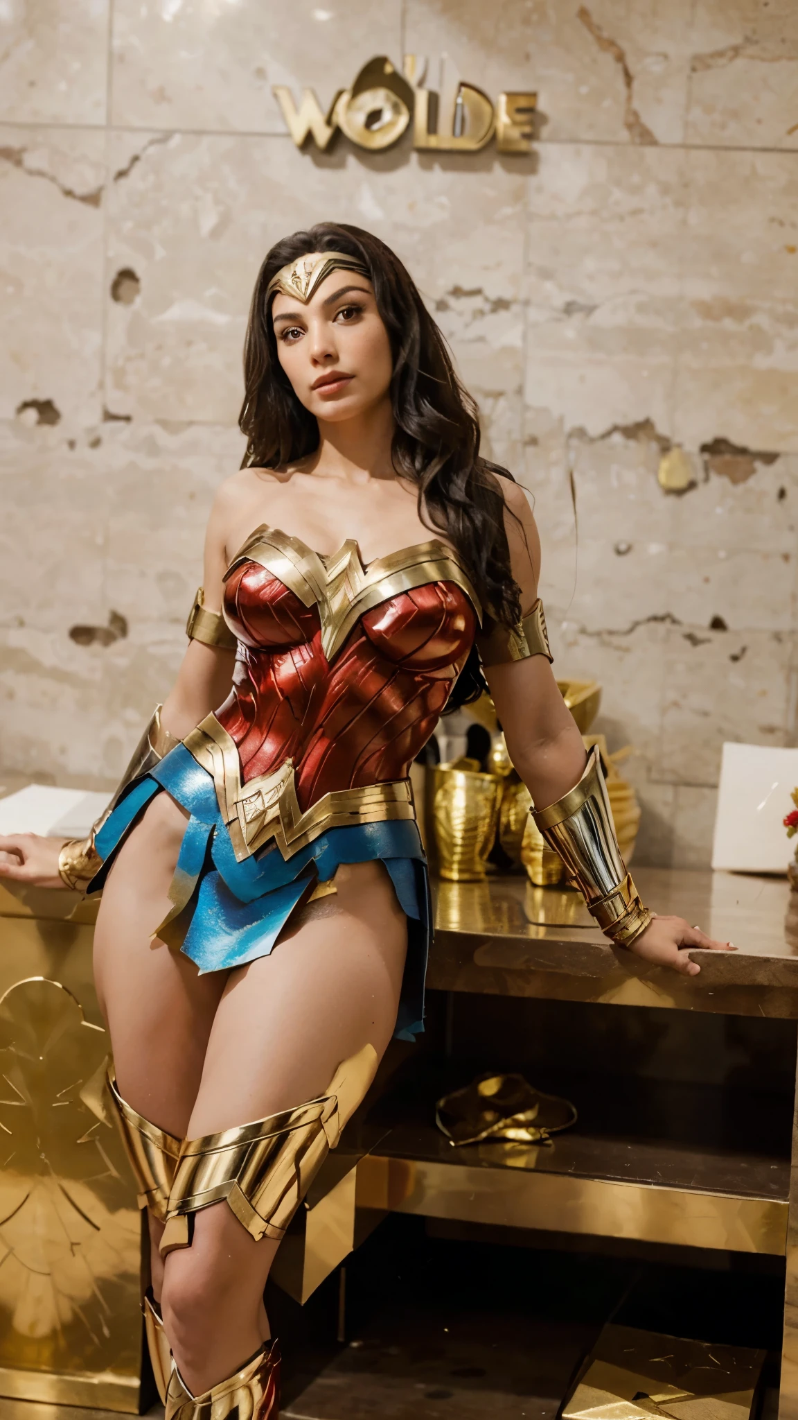 Mulher Maravilha, extremamente realista, Wonder Woman, Pernas grossas, Bunda grande, Traje mental, Ouro, Braceletes de ouro