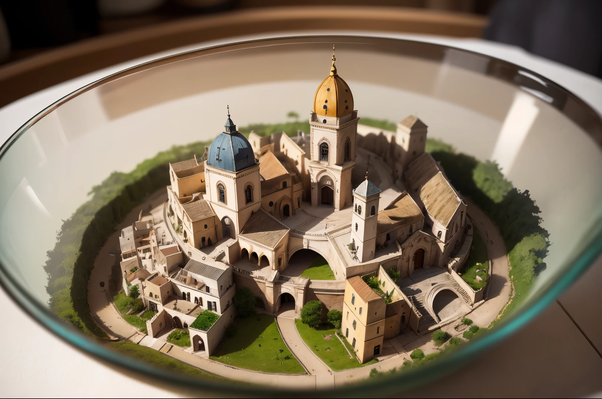 mini\(ttp\), (8k, RAW photo, best quality, masterpiece:1.2), sassi_di_matera, isometric, miniature, landscape, glass bowl,