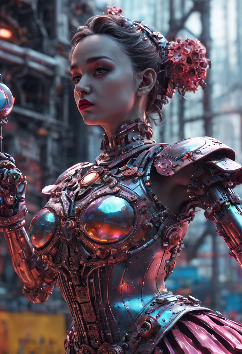 Mechanical Puppet, aesthetic, Cute, sparkling female ballerina puppet on strings at a Russian theatre. Highly detailed, photorealistic, 8k resolution. Intricate details, HDR, beautifully shot, hyperrealistic, sharp focus, megapixels, perfect composition, high contrast, cinematic, moody. graffiti art, splash art, street art, spray paint, oil gouache melting, acrylic, high contrast, colorful polychromatic, ultra detailed, ultra quality, CGSociety, intricate mech details, ground level shot, 8K resolution, Cinema 4D, Behance HD, polished metal, Unreal Engine 5, rendered in Blender, sci-fi, futuristic, trending on Artstation, epic, cinematic background, dramatic, atmospheric