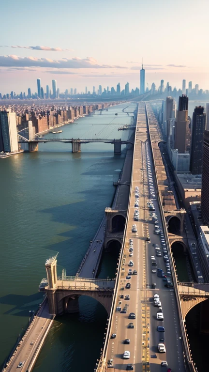 Le pont de Brooklyn à New York, with the Manhattan skyline in the background.