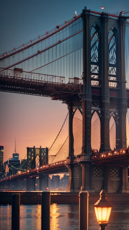 Le pont de Brooklyn à New York, with the Manhattan skyline in the background.