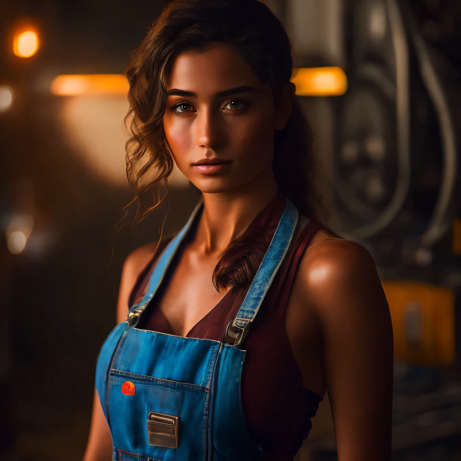cinematographic, [Medium body shot (1,5)] [ elegante e shapely 22 anos (1,5)], Foto CRU, altamente detalhado, incredibly beautiful metal welder wearing overalls on working machine, soldagem, humid and sensual atmosphere, dynamic scene, Medium neckline, profundidade de campo gosto, profundidade detalhada, gosto, bokeh, edge lighting, rosto detalhado, olhos detalhados, roupas transparentes, detalhes intrincados de cabelo, Ultra HD, Hiper realista, dynamic action shooting, Messy hair, erotic, delicate hands, dedos perfeitoedium body shot: 1,3), rosto detalhado, olhos bonitos, detailed hands, dedos detalhados, anatomia perfeita, Baixa RA, obra-prima, hdr, 8K, rosto detalhado, olhos detalhados, detailed hands, dedos detalhados, membros detalhados: 1,5, melhor qualidade, obra-prima, rosto detalhado, foto de olhos perfeitos