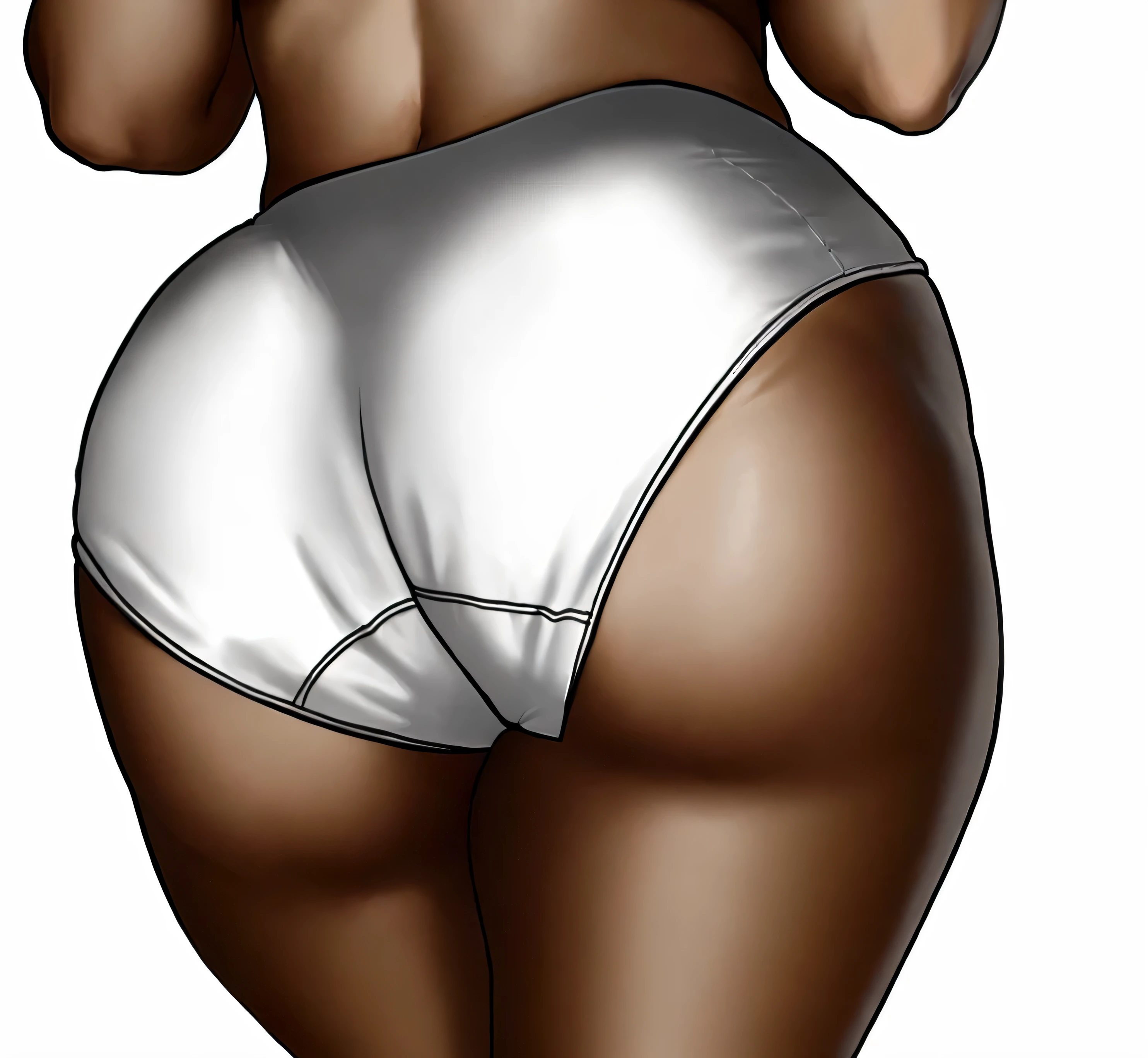 ((masterpiece, best quality)), ((29 year old)), (((Curvy))), ((Black woman)), ((white fullback panties)), (((Large Hips))), Cropped image, (((realistic art style)))