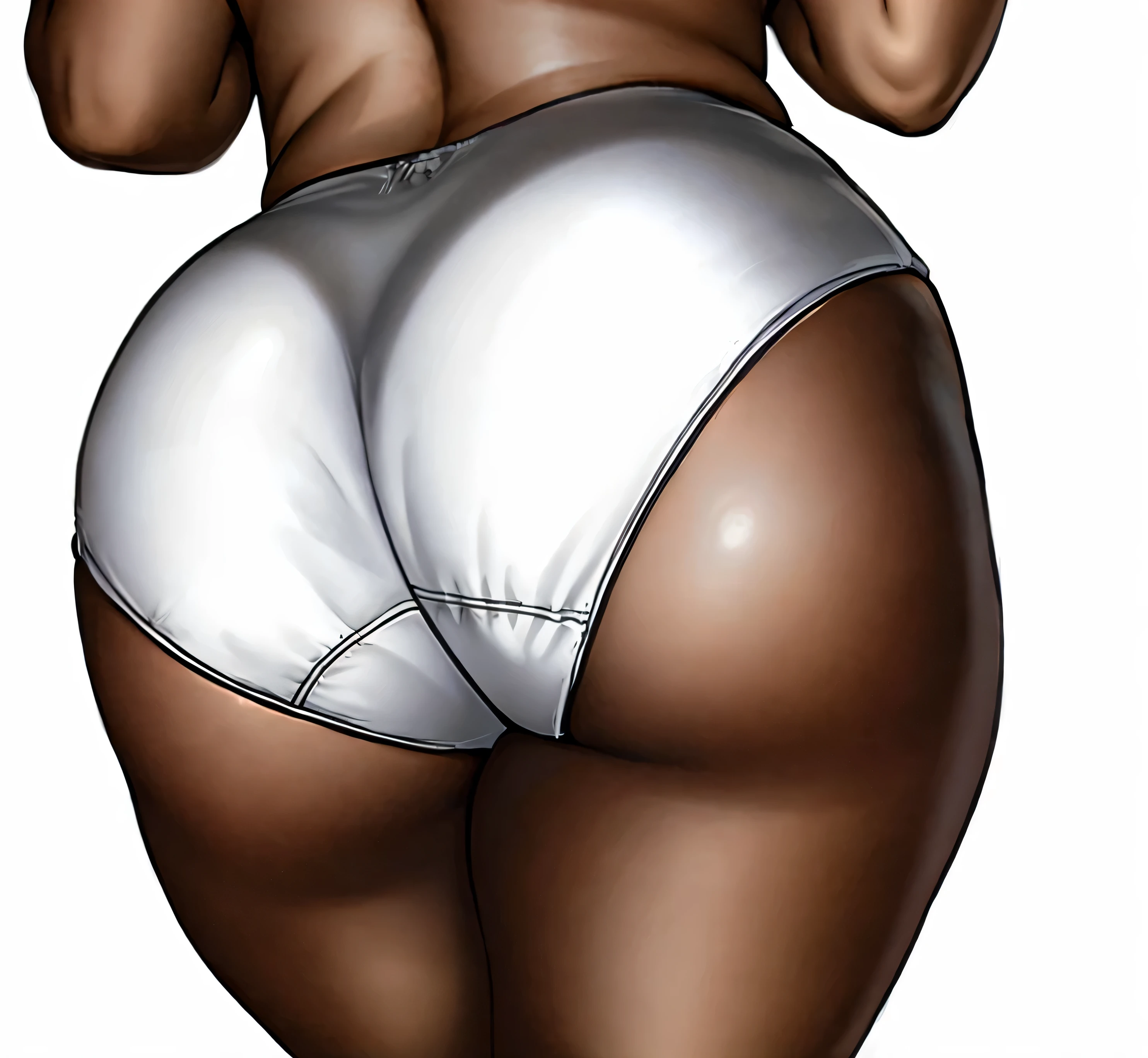 ((masterpiece, best quality)), ((29 year old)), (((Curvy))), ((Black woman)), ((white fullback panties)), (((Large Hips))), Cropped image, ((back shot)), (((realistic art style)))