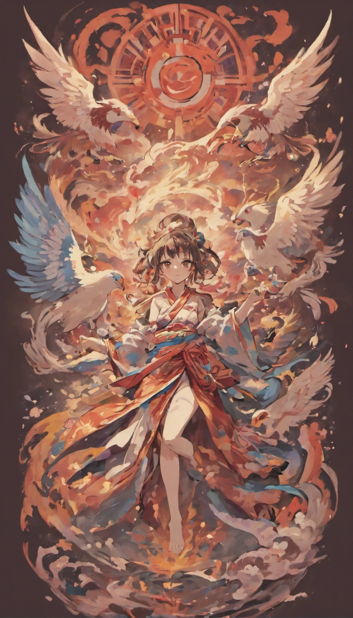 masterpiece, best quality, {best quality}, {{masterpiece}}, {highres}, drawing, 2d digital drawing, anime, 1girl, anime girl, adult, exotic, long hair, colored hair, heterochromia, colors, colorful, orange sky, macaw, macaw, bird, bird, bird, japanese clothing, kimono, feathers flying, wind --auto --s2