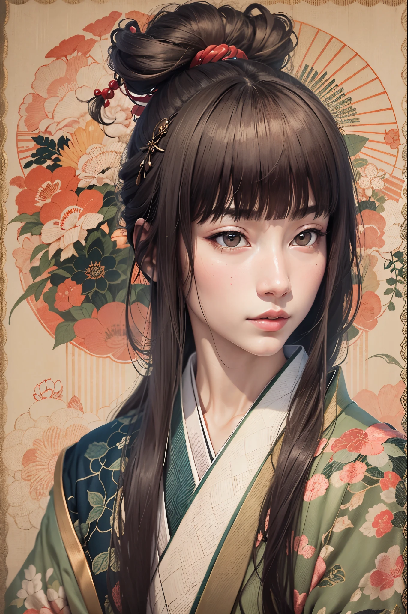 Sharaku,Portrait of a woman,es ist in der Mitte des Bildes zentriert, Some Japanese effects and embellishments are scattered throughout the photo