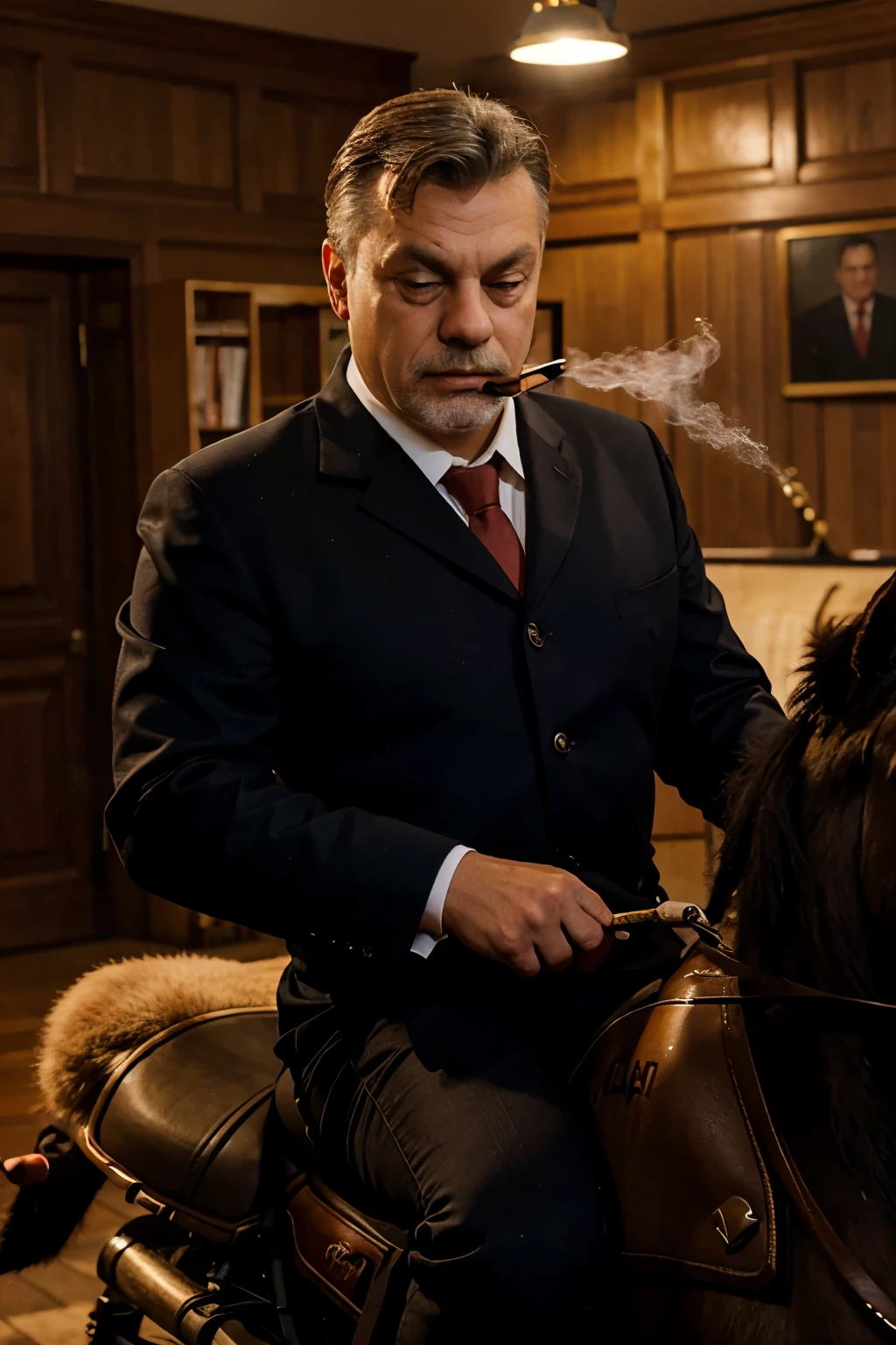 orbán viktor riding a bear while smoking
