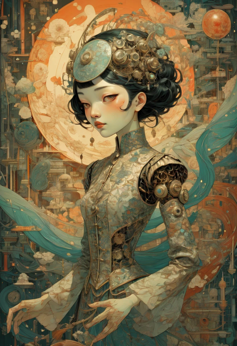 Mechanical Puppet by Victo Ngai, best quality, masterpiece, Representative work, official art, Professional, Ultra intricate detailed, 8k