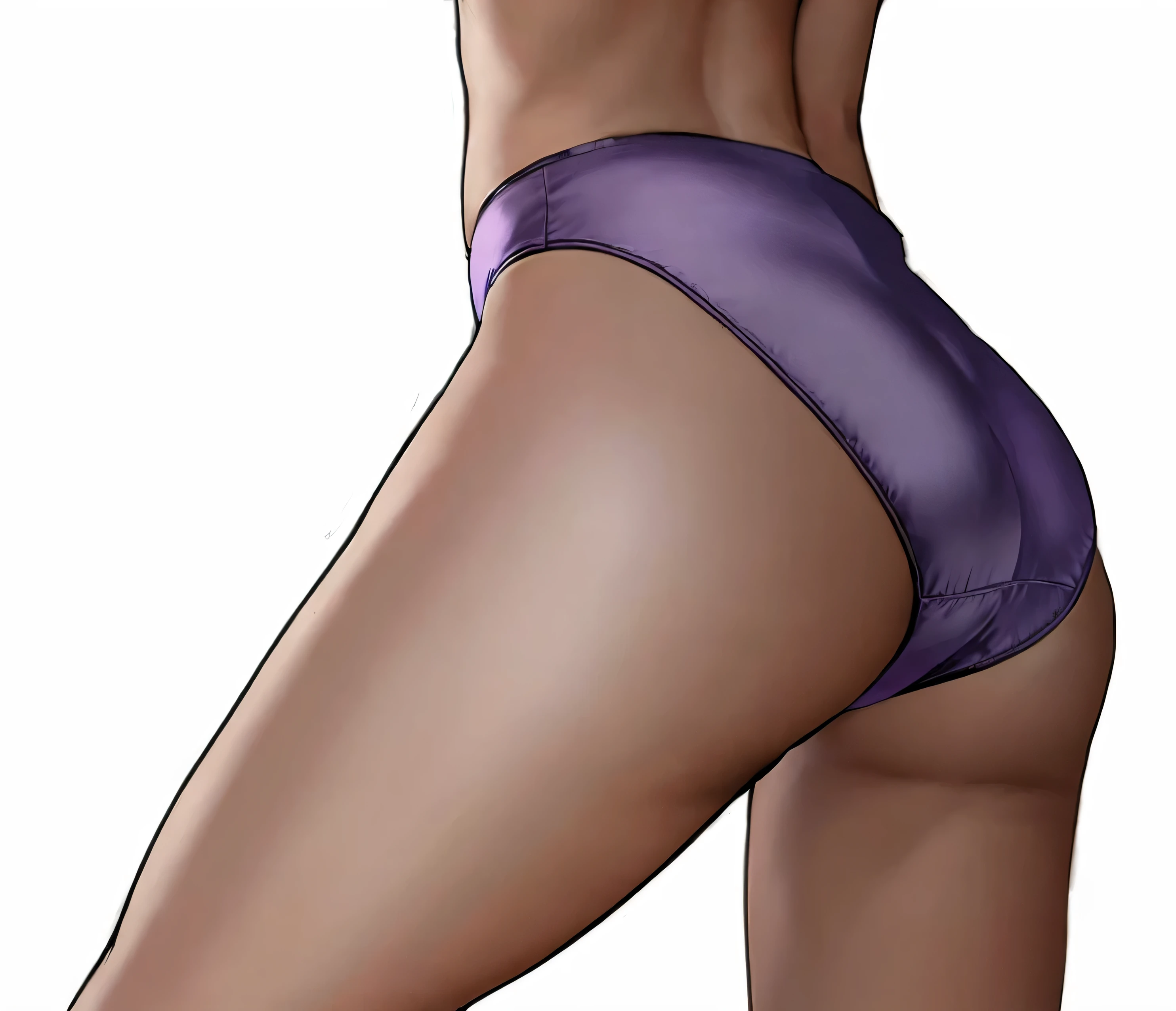 ((masterpiece, best quality)), ((25 year old)), (((Curvy))), ((Latina)), ((purple satin fullback panties)), (((Large Hips))), Cropped image, ((back shot)), (((realistic art style)))