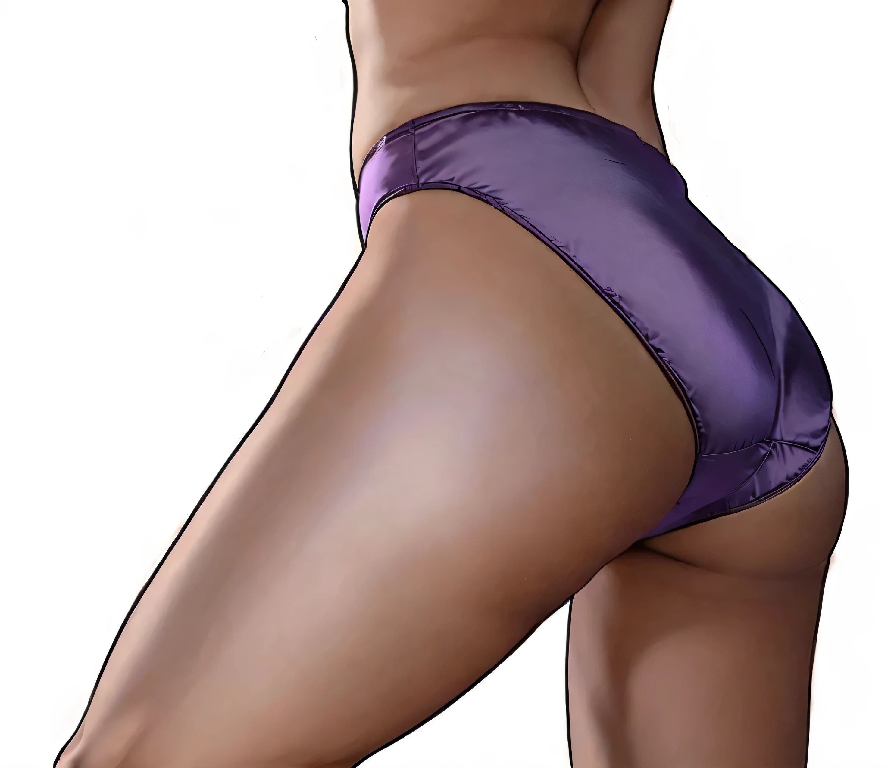 ((masterpiece, best quality)), ((25 year old)), (((Curvy))), ((Latina)), ((purple satin fullback panties)), (((Large Hips))), Cropped image, ((back shot)), (((realistic art style)))