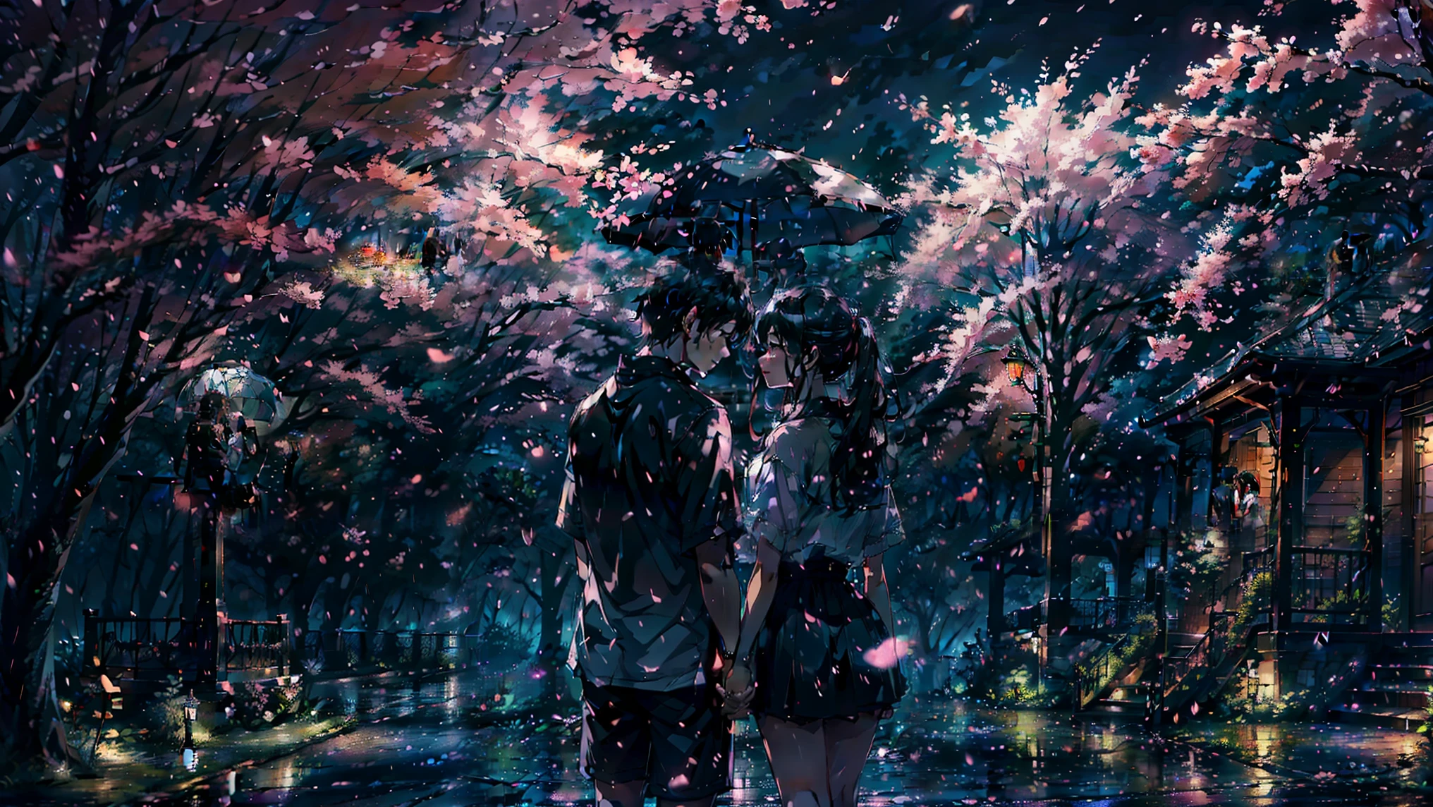 Lovers in the rain, Beautiful scene, masutepiece, of the highest quality, High quality, Highly detailed CG, 8K Wallpaper, Art Station, Digital Illustration, Art Station Trends, high detailing, Dramatic, 8K, 16 K, of the highest quality, motion angles, Cinematic lighting, Dramatic Lighting, Professional Lighting,