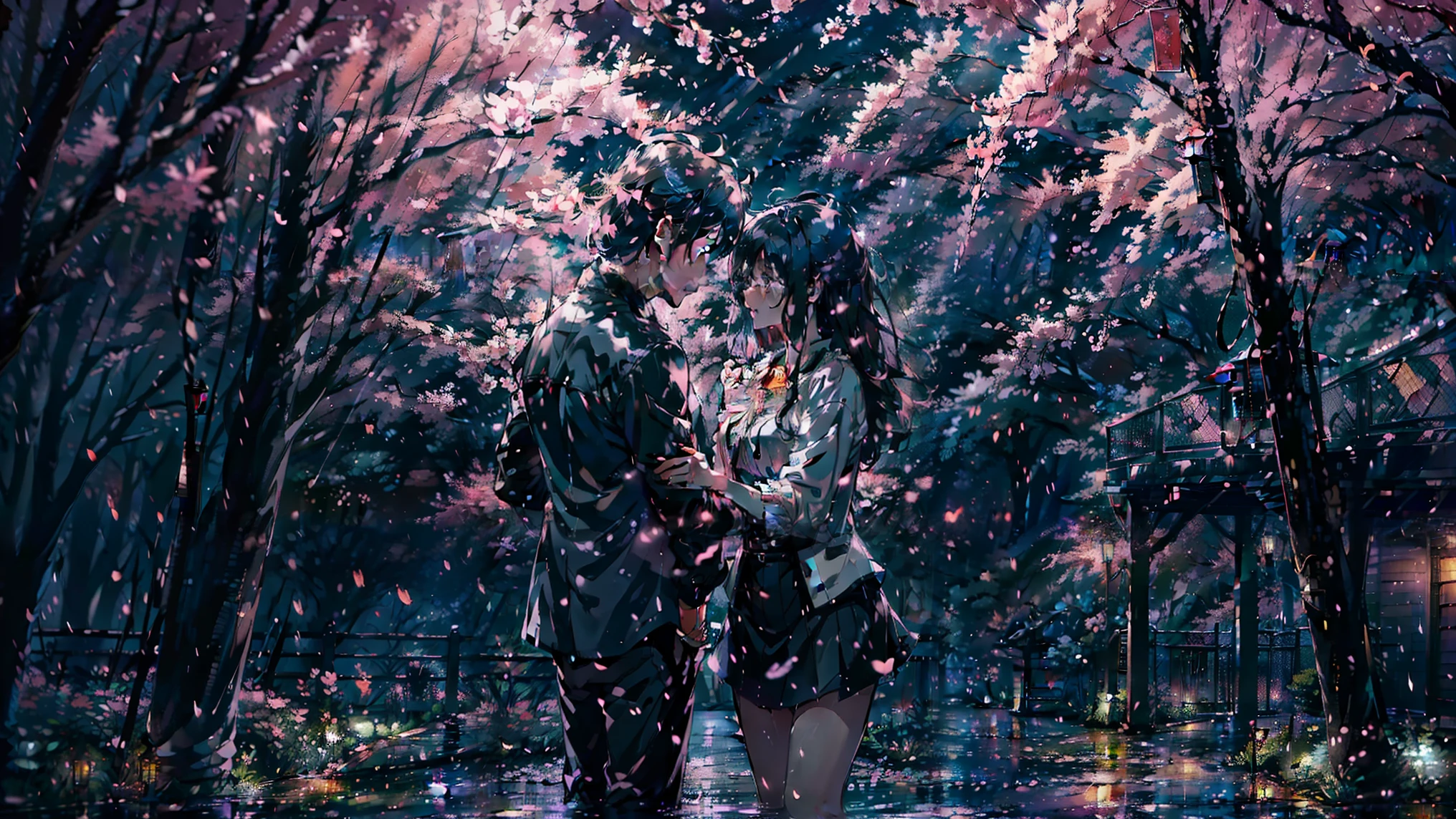 Lovers in the rain, Beautiful scene, masutepiece, of the highest quality, High quality, Highly detailed CG, 8K Wallpaper, Art Station, Digital Illustration, Art Station Trends, high detailing, Dramatic, 8K, 16 K, of the highest quality, motion angles, Cinematic lighting, Dramatic Lighting, Professional Lighting,