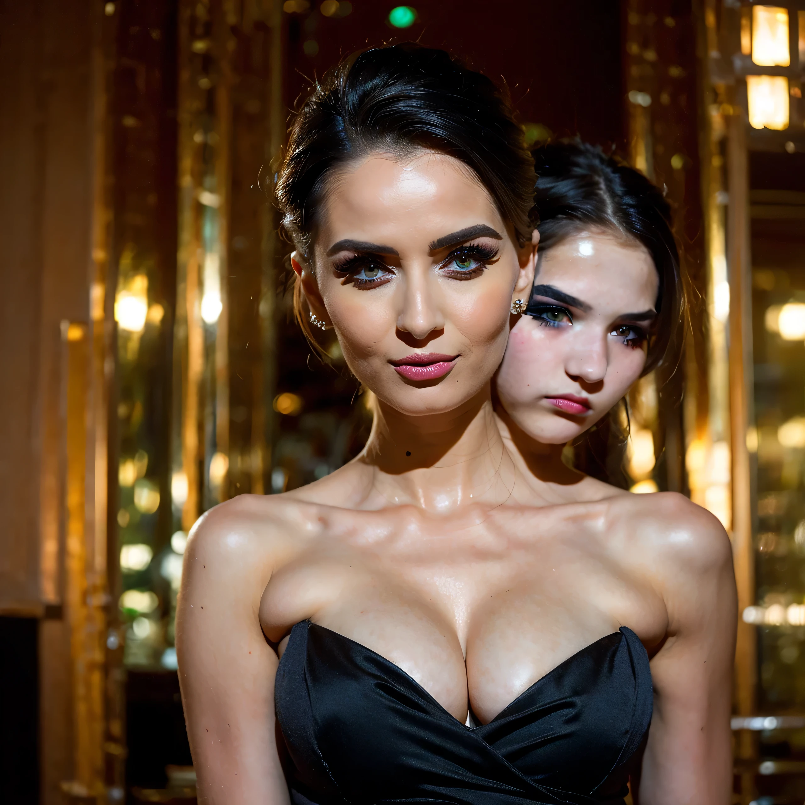 , beautiful, glamourous makeup, uncomfortable, nervous,