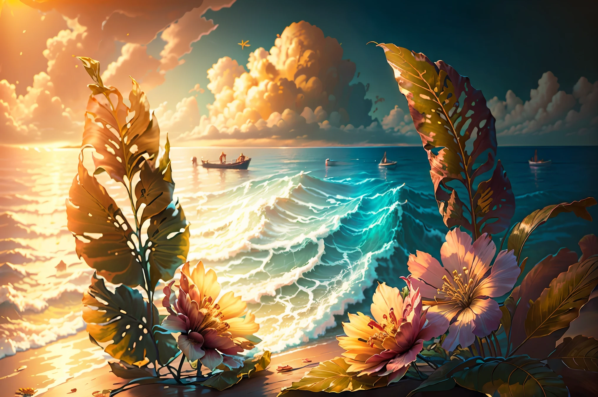 tropical flowers and wooden background with a frame for text, tropical background, blooming tropical flowers, background yellow and blue, beach sunset background, stylized background, tropic plants and flowers, vibrant & colorful background, floral sunset, colorful picture, mediterranean beach background, relaxed. gold background, amazing colorful background, beach background, colorfully background, seaside backgroud, flower frame