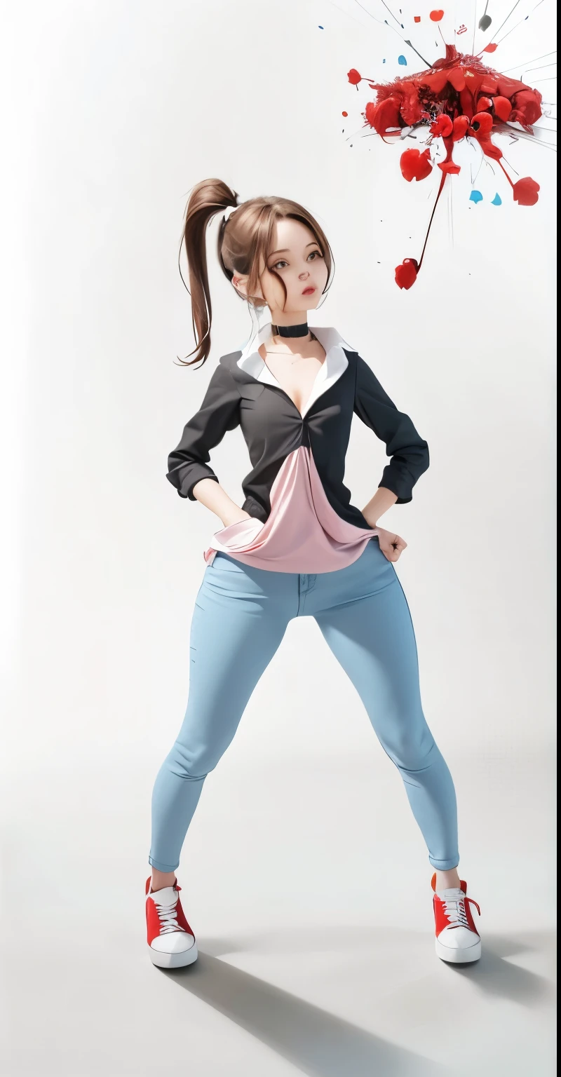 piece of art、really、First quality、really、Beautiful girl standing, tight jeans clinging, sneakers, graceful, beautiful breasts, 、18 years、