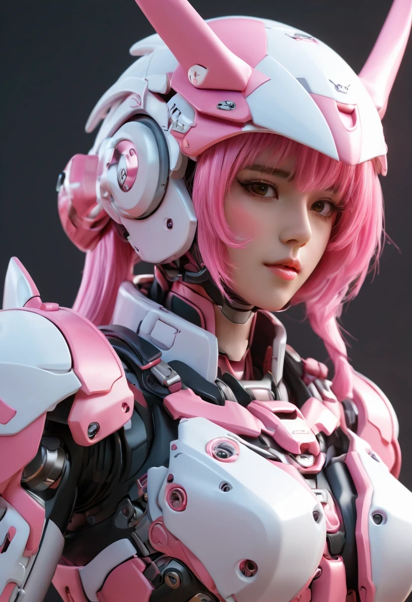 Arafis whole body，Pink and white hair，Wearing a pink and white helmet, Detailed digital animation art, best anime 4k konachan wallpapers, 动漫Mecha aesthetics, 4k highly detailed digital art, Mecha female dragon head, Wopp and Krenz Kushat, Very detailed anime, Mecha aesthetics, Advanced Digital Animation Art