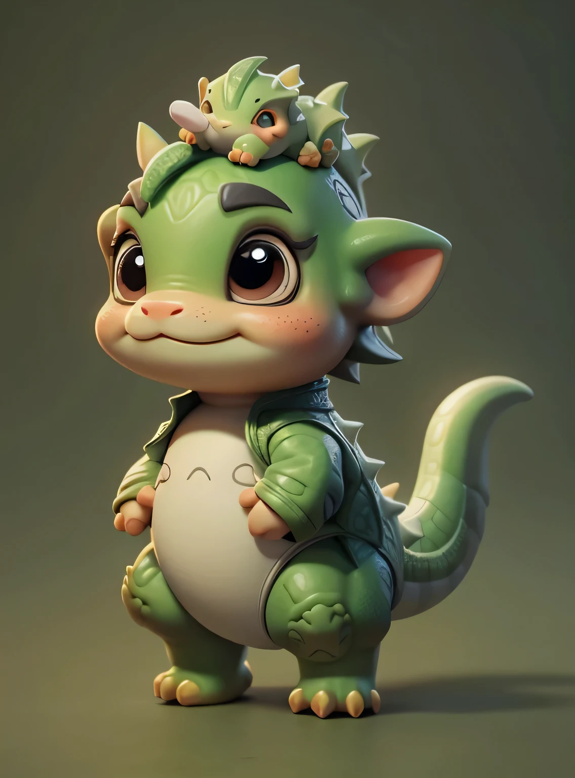 Pequeno dinossauro fofo、Estilo chibi、ver corpo inteiro、De frente、1 head body、Solid pattern with identical background