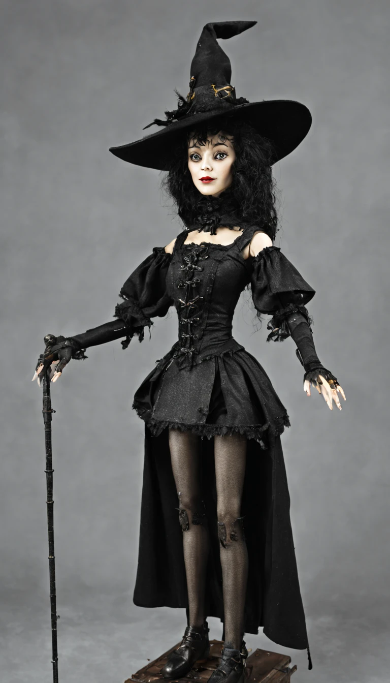 Mechanical Puppet : full figure black witch from side
