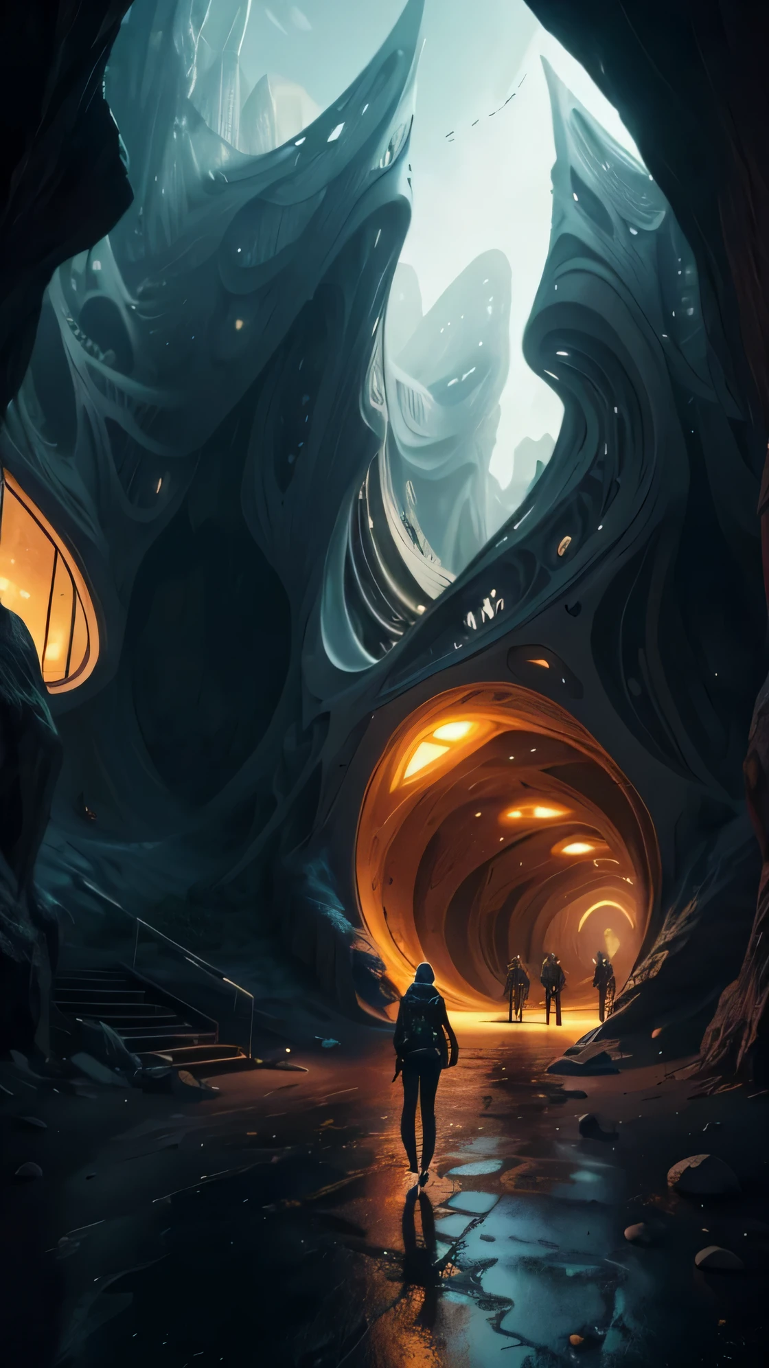 girl standing and posing friends with shopping bags with friends in crowded street bazar in cave city, futuristic sci-fi masterpiece, cybernetic residential beehive pod architecture designs carved inside of grand canyon caves , realistic ,intricate, detailed ,modern, neo cave centric design,rocks,waterfalls,desert caves, organic futurism, indigenous futurism,futuristic vision, architecture styles of Rem Koolhaas,Daniel Libeskind, Jean Nouvel, Paolo Soleri, upstairs, balconies, futuristic facades, trending on artstation, beautiful lighting,masterpiece, fantasy, intricate, award winning, 4k, highest quality render model:Real , heart shaped architecture ((masterpiece)),((best quality)),((high detail)),((realistic,)) Futurist era city, architectural streets, bazaars, cyberpunk, buildings, night, rainy, neon, summer, hot desert