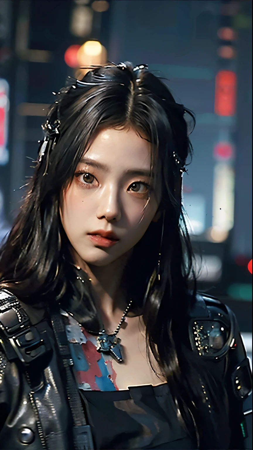 ((Best quality)), ((masterpiece)), (highly detailed:1.3), 3D, beautiful (cyberpunk:1.3) samurai woman with long black hair, black clothes looking at camera, war, dinamic pose, dinamic style