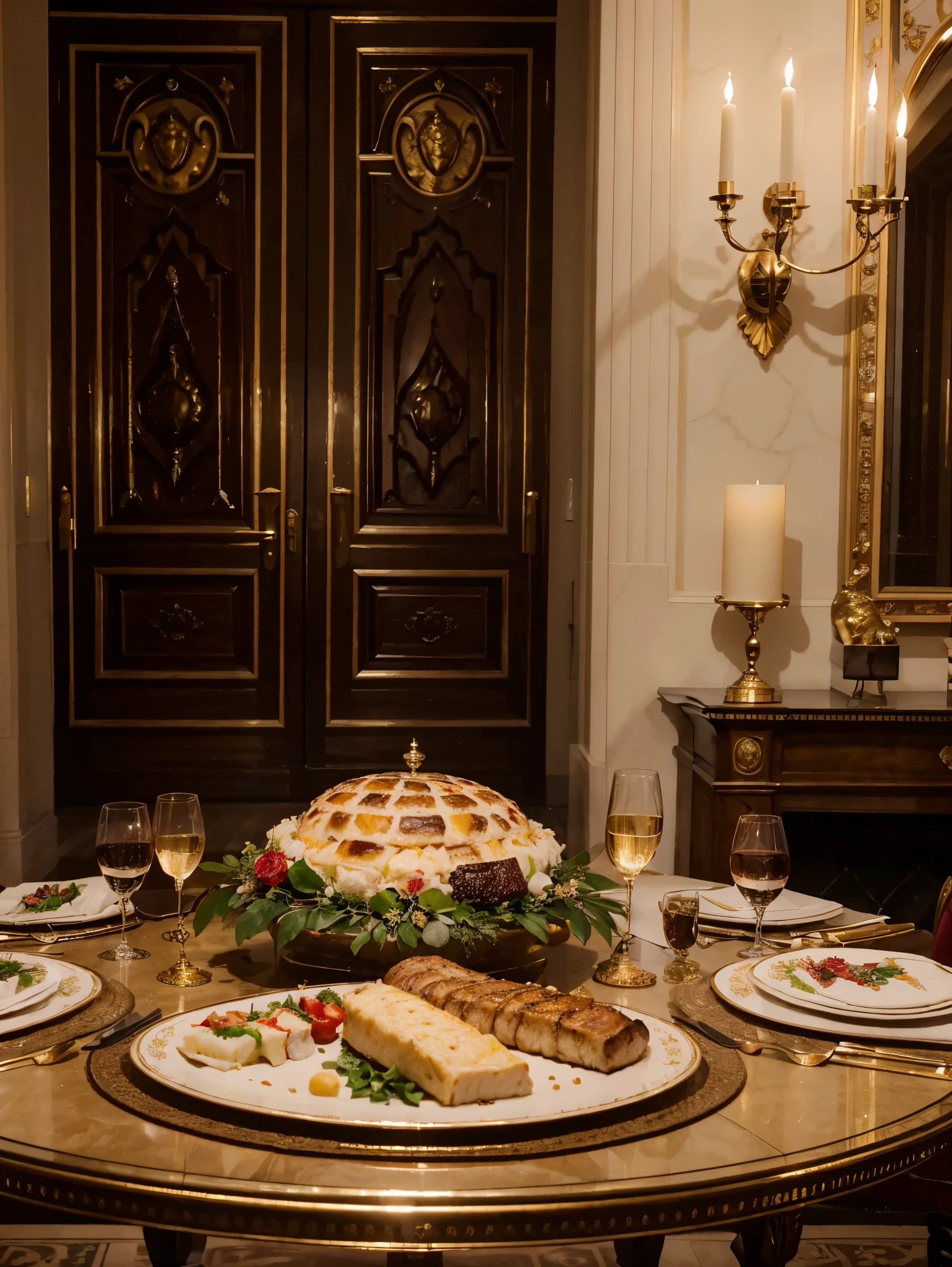 Detailed photo, realistic, luxury dinner, feast in Buckingham palace, 17th century