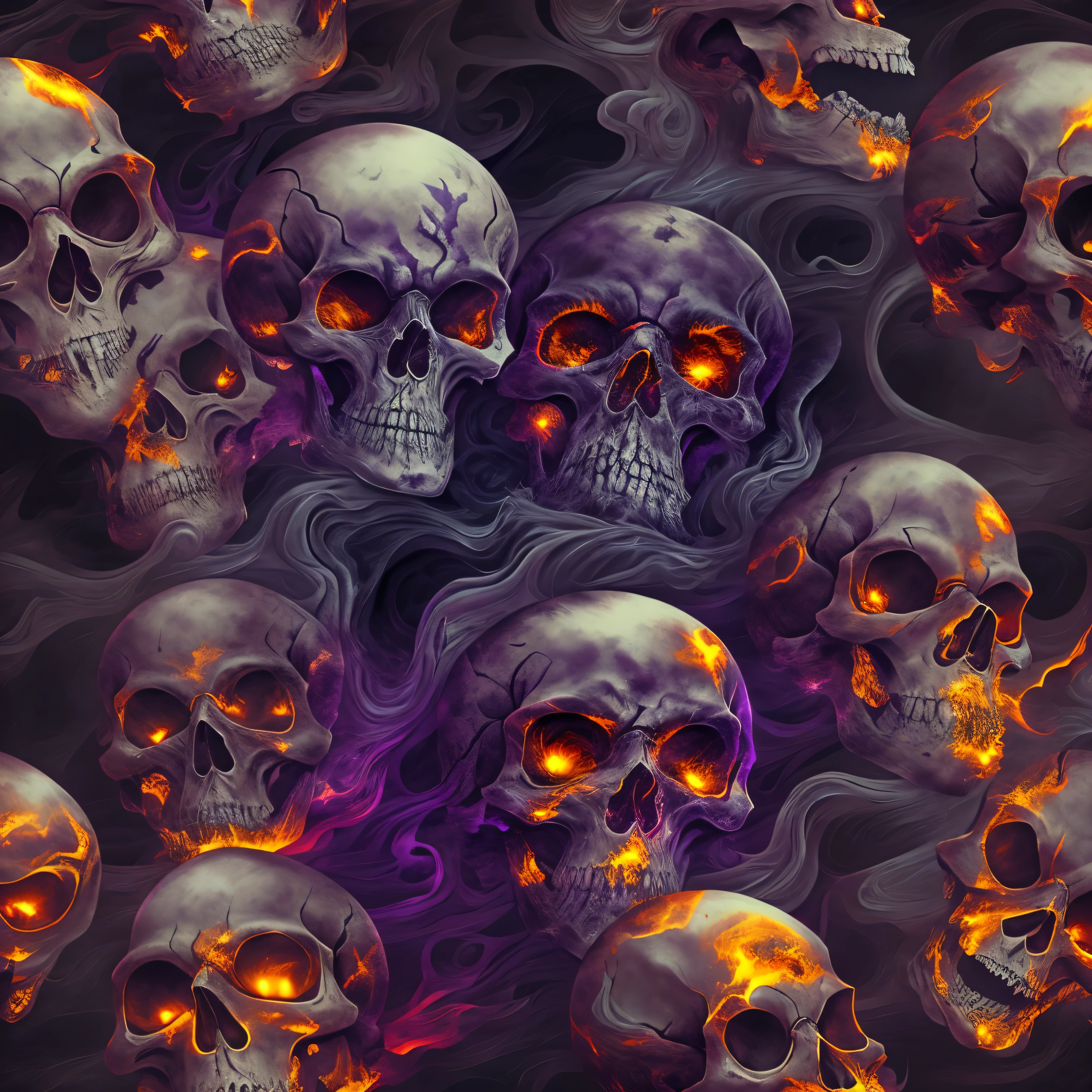 SCARY HORROR Photorealistic cartoon Create a 35D illustration of a dark skull background and fire smoke design artistically forming , luxcore zenanagle, dark eerie Caricature,
