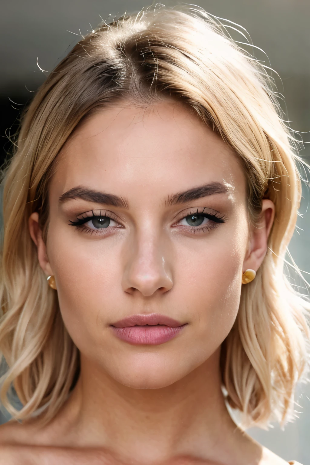 With an average height of 1.70 meters, this woman would have a curvaceous and voluptuous figure that would highlight her presence. Her face would reflect delicacy and sophistication, with high cheekbones, a small nose and a defined jawline that would add a touch of elegance to her appearance. Her eyes, large, expressive and of a deep color similar to a blue-green tone, would capture attention with their captivating gaze. As for her hair, she would wear the iconic platinum blonde and wavy hair, but with an elegant and short cut that would bring a touch of freshness and modernity to her style. Her skin would have a tanned tone and luminous complexion, features that would enhance her natural beauty and radiant aura. With an appearance of 20 years of age, she has large breasts of 450 cc e-f cup.