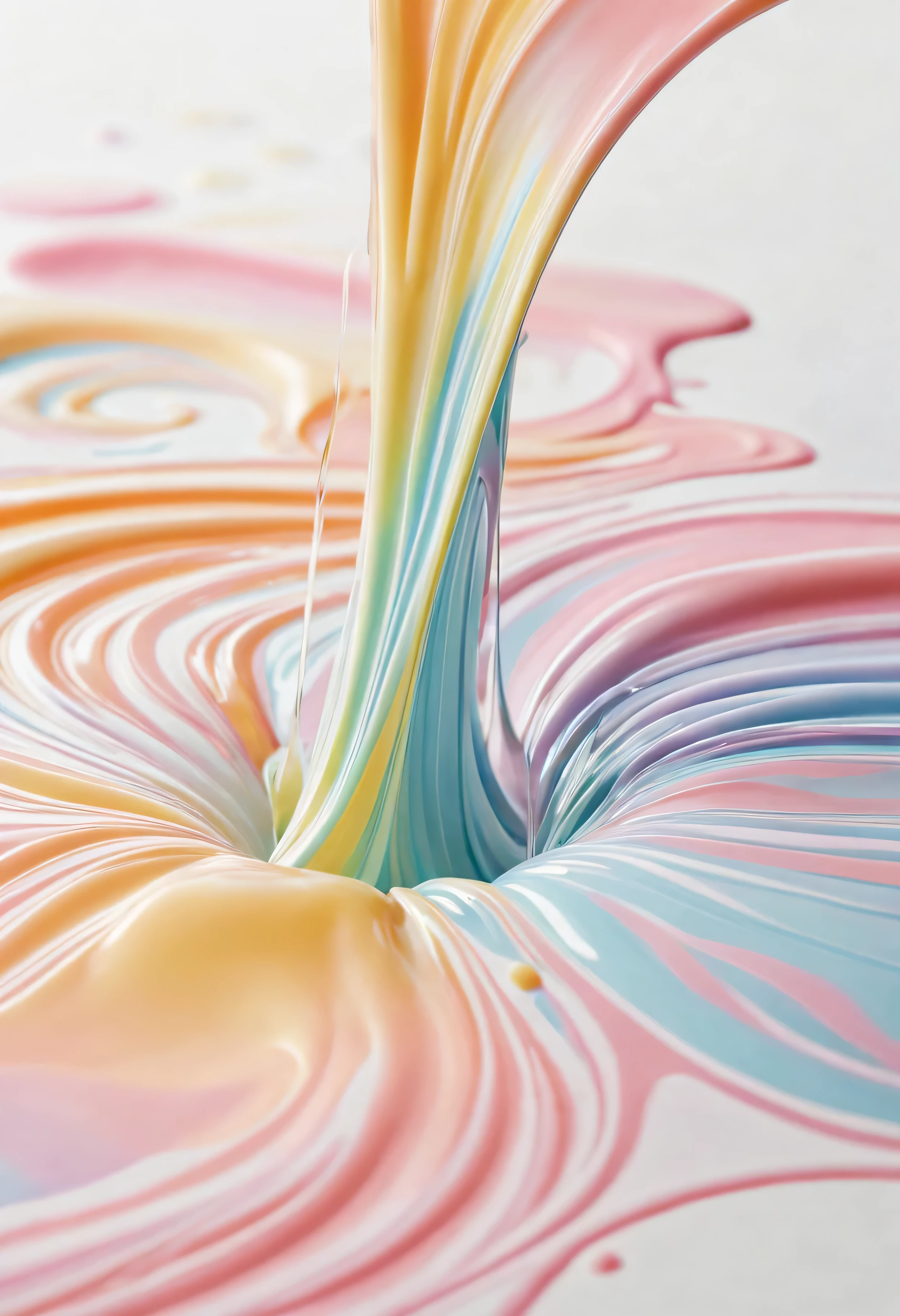 Close up of liquid pouring on surface on white background, People inspired by Cheng Yanjun, behavioral trends, generative art, soft overflow, Soft colorful 3D, pearlescent hues, paint swirl aesthetic, earth and pastel colors, Pastel color template, pastel tones, Soft organic abstraction, soft color overlay, marbled swirls.splash effect