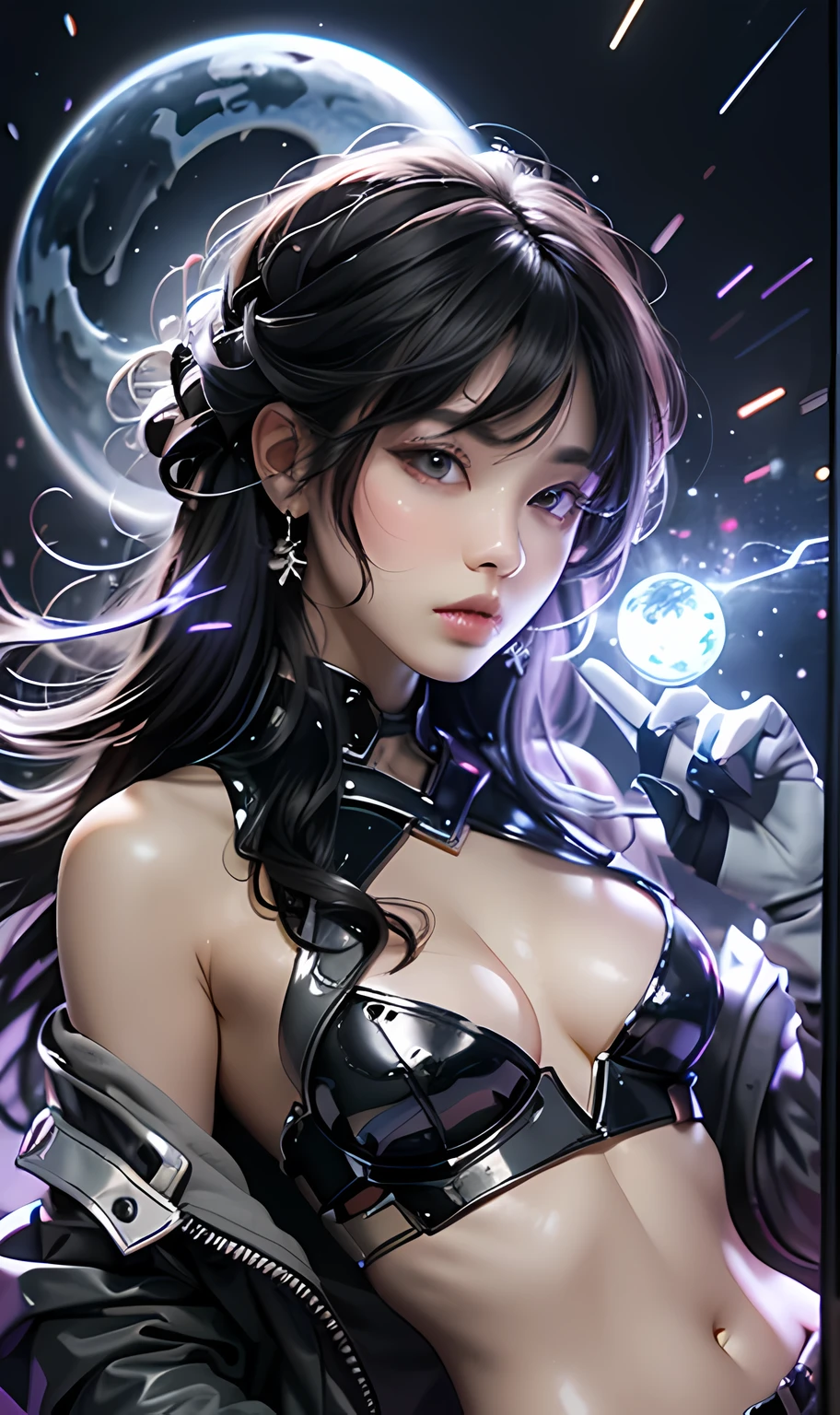  Blue Wizard, starry night sky background, Nsfw, neon blue spells, shooting a counterspell. perfect face
