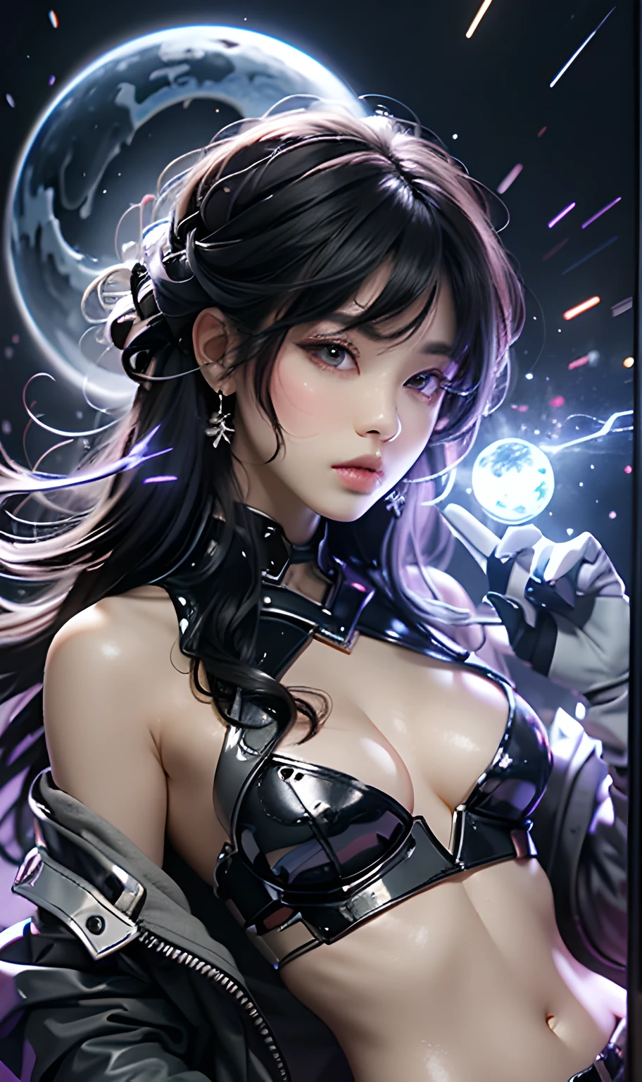 Blue Wizard, starry night sky background, Nsfw, neon blue spells, shooting a counterspell. perfect face