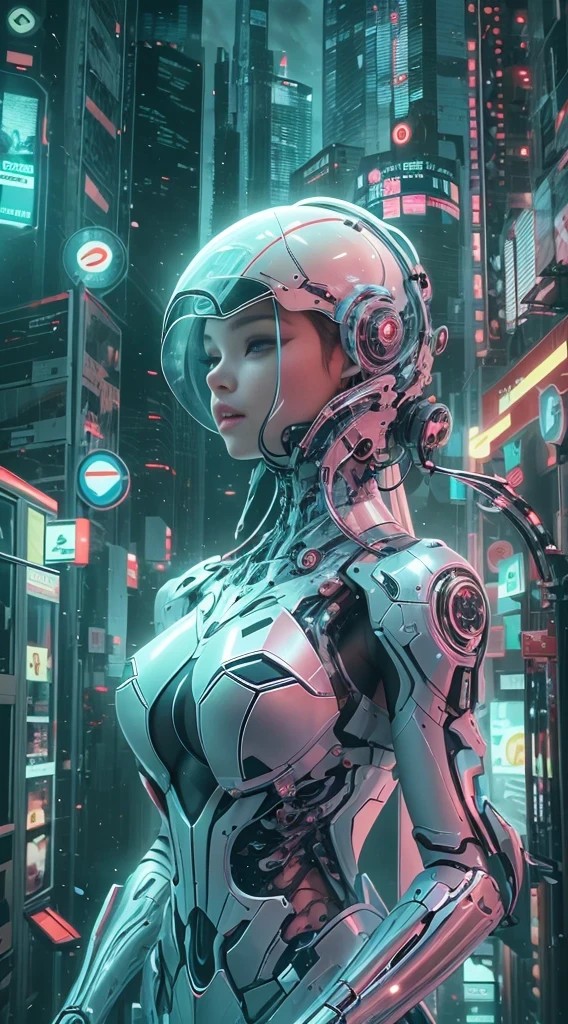 Translucent ethereal mechanical girl,futuristic girl,Mechanical joint,futuristic city background,Model shooting style, (Extremely detailed CG unified 8k wallpaper), The beauty of abstract style,,Surrealism, 8k, Super detailed, best quality, Award-winning, anatomically correct, 16k, Super detailed
