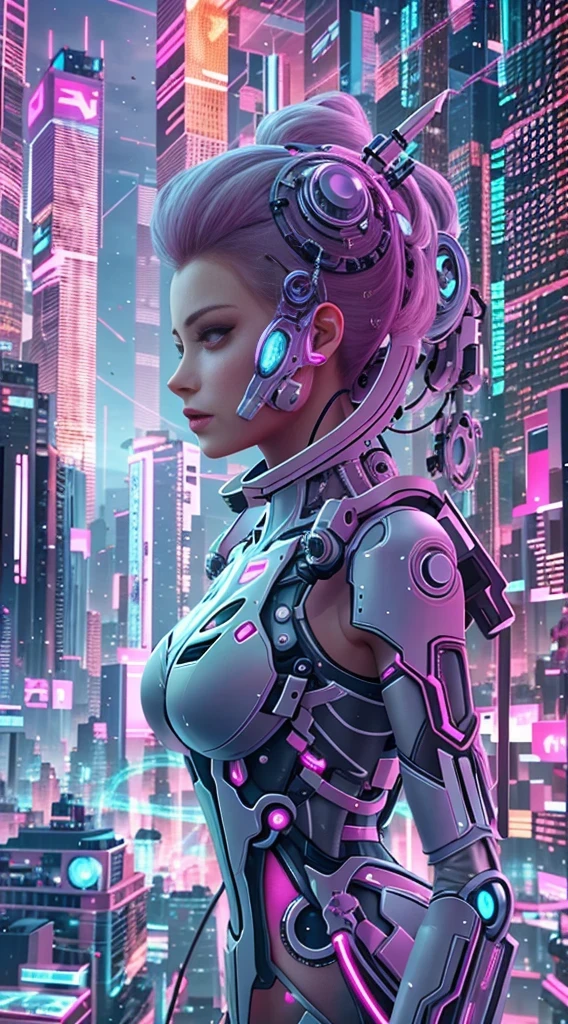 Translucent ethereal mechanical girl，futuristic girl，Mechanical joint，futuristic city background，Model shooting style, (Extremely detailed CG unified 8k wallpaper), The beauty of abstract style,，Surrealism, 8k, Super detailed, best quality, Award-winning, anatomically correct, 16k, Super detailed