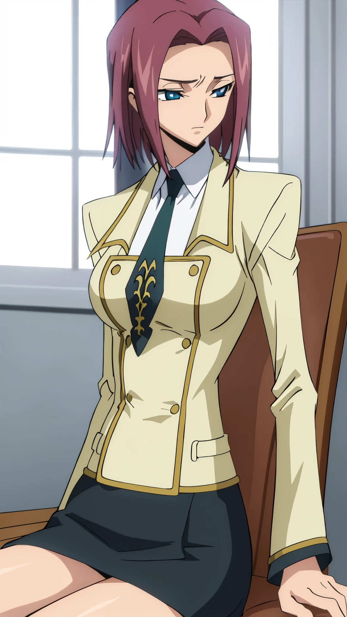 ((Animation cel:1.0)),((ultra-detailed background, expressive eyes, fine drawing, intricate details, high detail, better quality fine details, hyper-detailed face)), beautiful lighting, 1girl, solo ((detailed background, inside, dim lighting, moody lighting, (intricately detailed full-body shot)), ((intricately detailed face and character)), sweating, detailed face, beautiful face, sharp stern features, toned, long slender legs, thin legs, crossed legs, sitting, exposed thighs)), seen from below, codeGeass kallen stadtfeld, kallenCodeGeass, 1girl, solo, ((ashford academy uniform)),school uniform, red hair, blue eyes, necktie, short hair, green necktie, sexy outfit, seductive, slutty school outfit, skirt