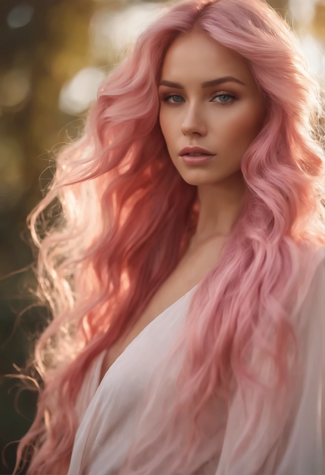 (highres, realistic, vivid colors),pink hair, long, detailed strands, flowing, ethereal, soft waves, shiny, vibrant, pastel pink, luscious, beautiful girl, mesmerizing, gracefully flowing locks.