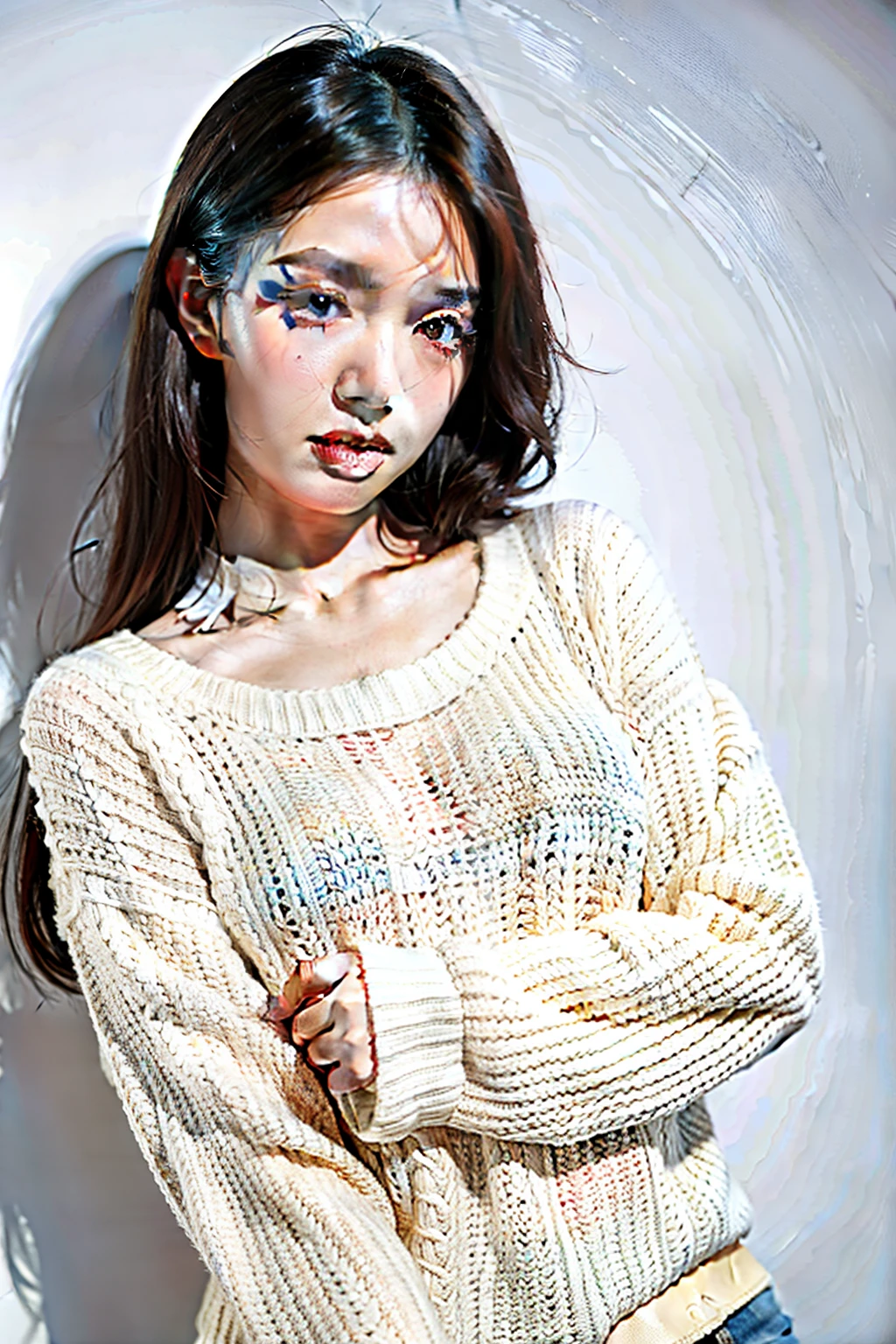 1 girl,sweater,white background,